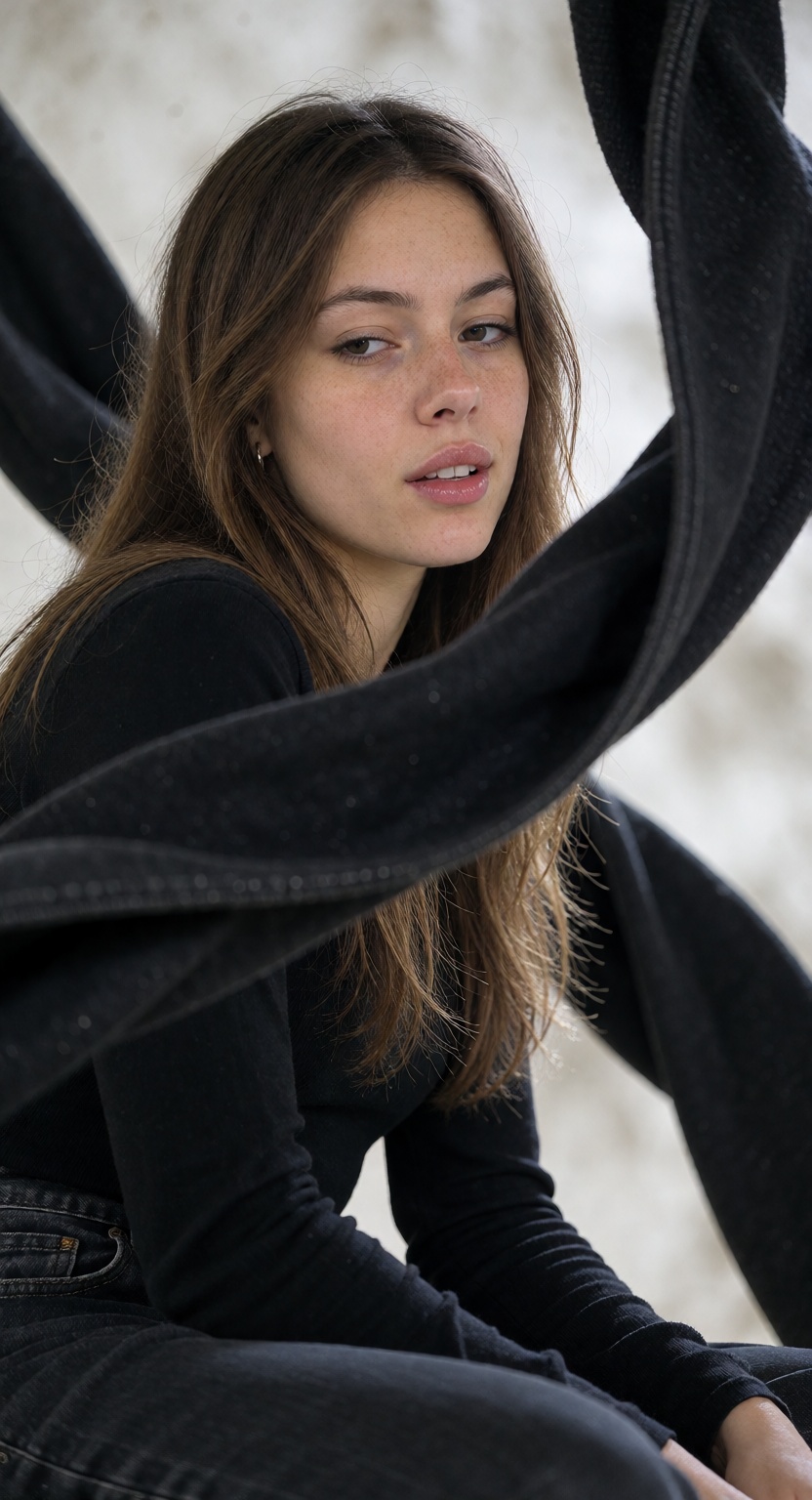 RileyX,  A photorealistic cinematic photograph of a 22-year-old young woman,  alone in the frame. **Core Concept:** She is...