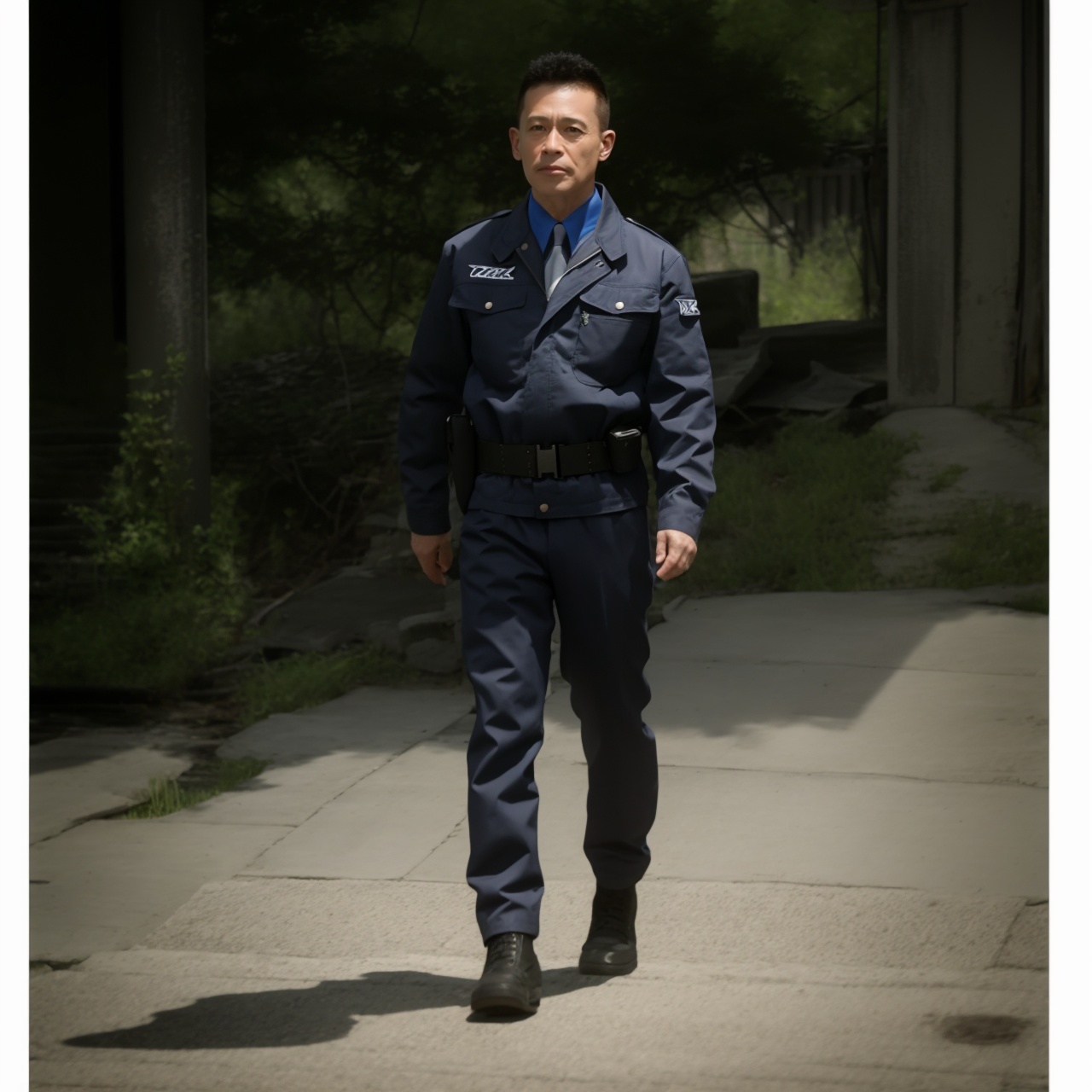 (masterpiece:1.3),(the best quality:1.2),(super fine illustrations:1.2),(Masterpiece),high quality,high detail,(white background:1.2),looking at viewer,(SOLO:1.4),outline,simple background,full body,<lora:vtl-fa-真人底模_复制:0.8>, logo,belt,uniform,pants,emblem,collar,choker,boots,military uniform,helmet,hat,police uniform,jacket,fingerless gloves,gloves,armor,bodysuit,belt pouch,blue jacket,