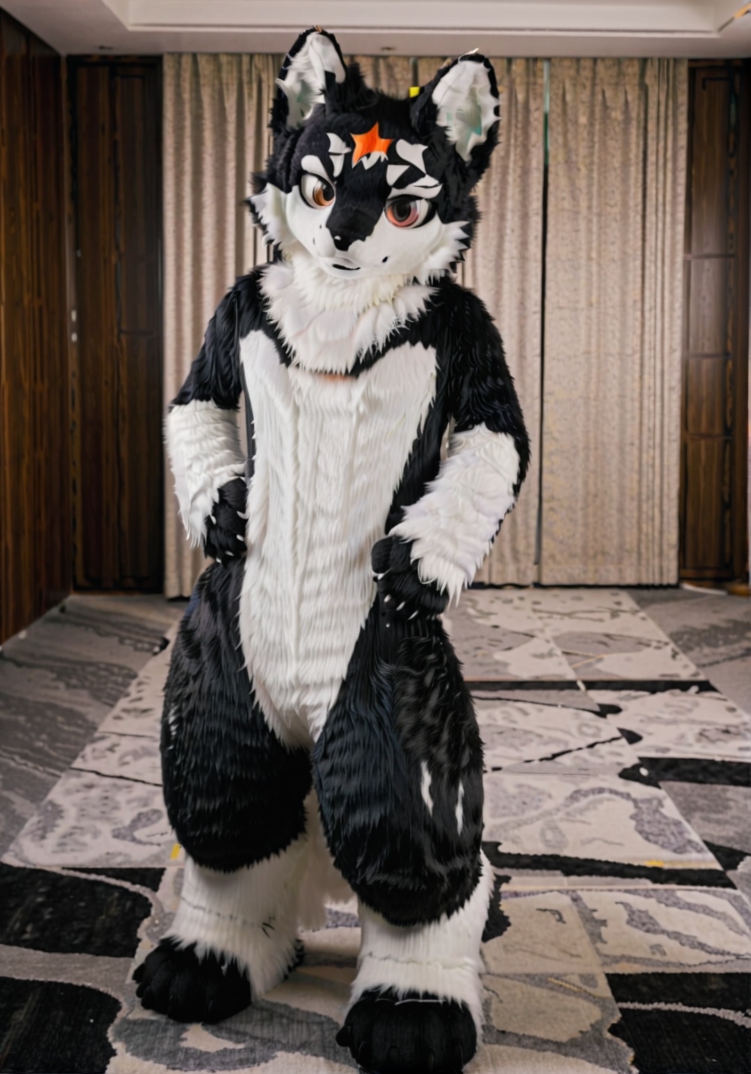 furry wolf,  black and white fur,  furry paws on Tensor.Art