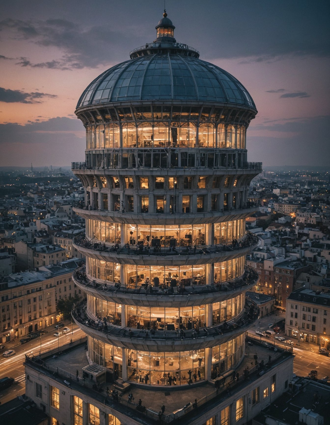 perfect photo of high tech cupola building, beautiful place, extremely detailed, aesthetic, vibrant, evening