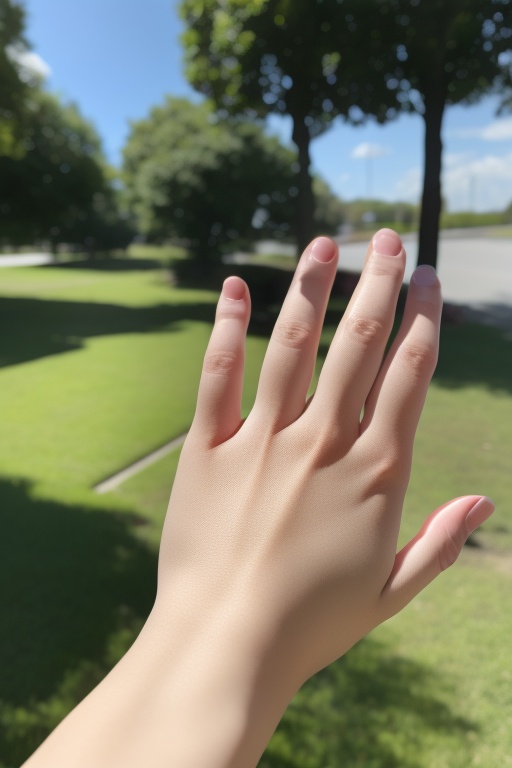 <lora:nicehand000009:0.9>,HDR,UHD,8K,Highly detailed,best quality,masterpiece,Close up shots of hands,five fingers,blue sky,sky,outdoors,cloud,close-up,out of frame,day,