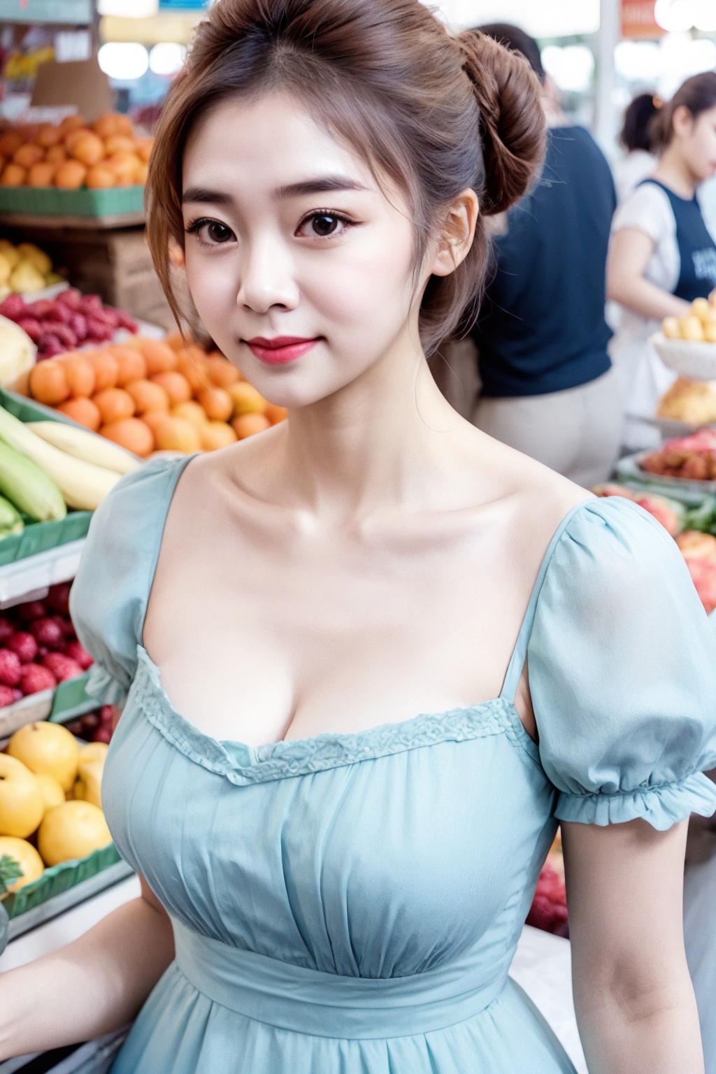cute woman,  cinematic photo of a beautiful korean fashion model,  knot bun hair on Tensor.Art