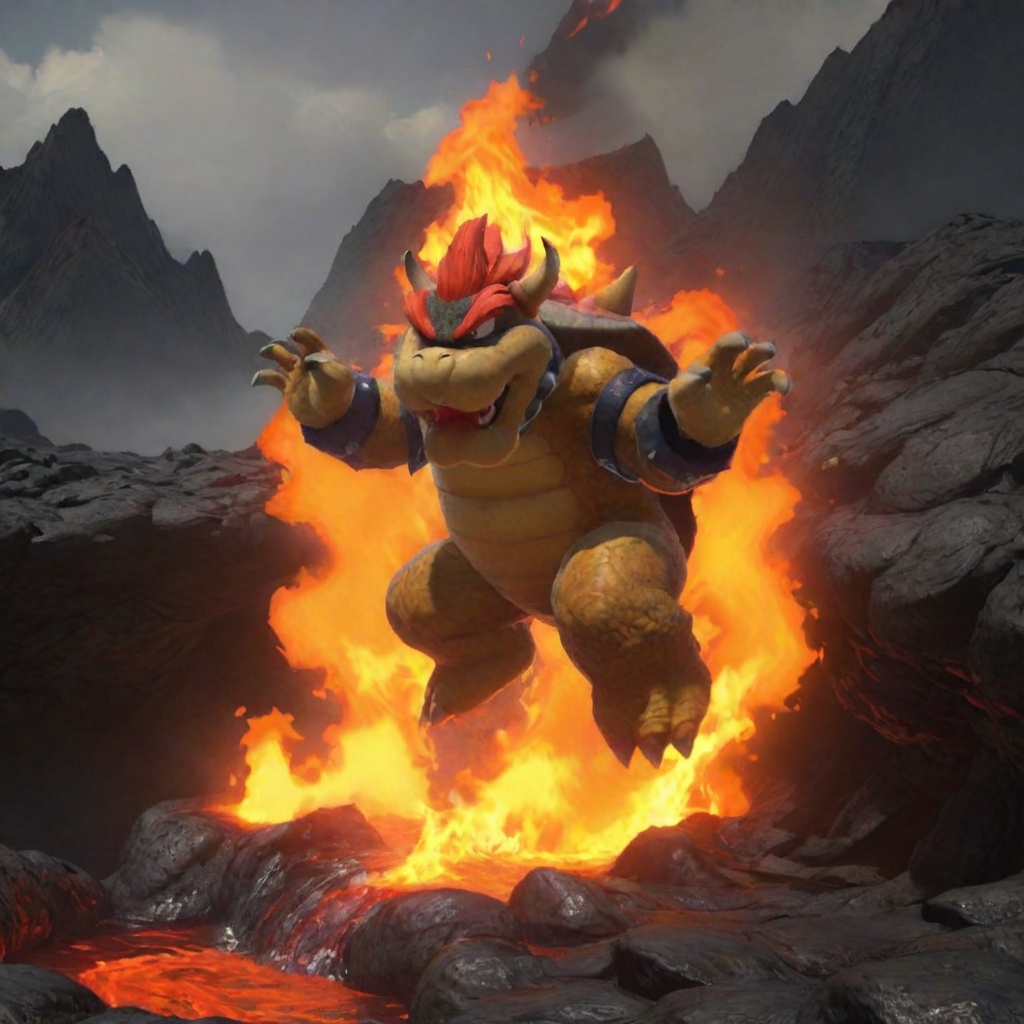 Bowser jumping into lava pool,  realistic on Tensor.Art
