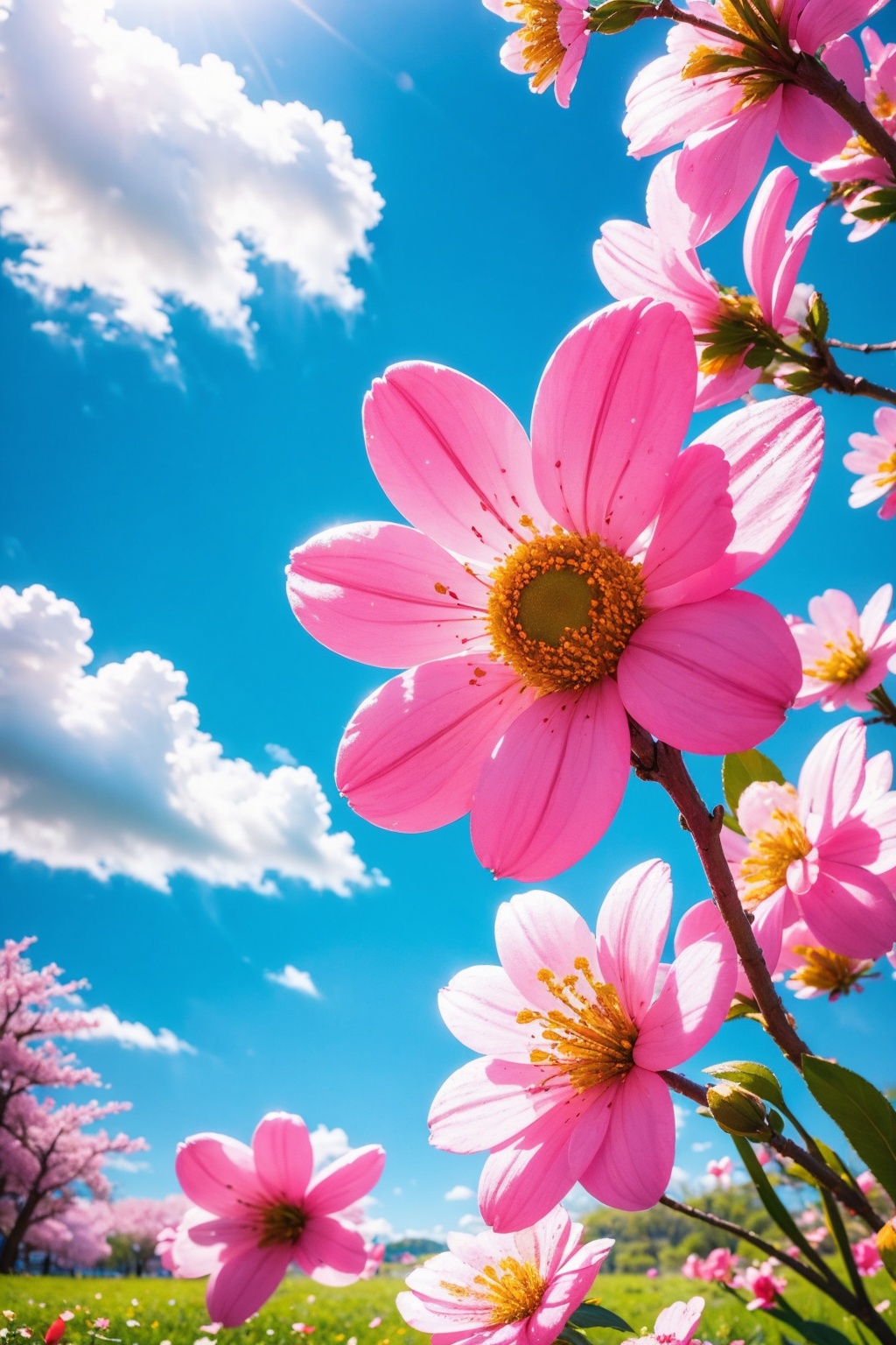blue sky,  branch,  cherry blossoms on Tensor.Art