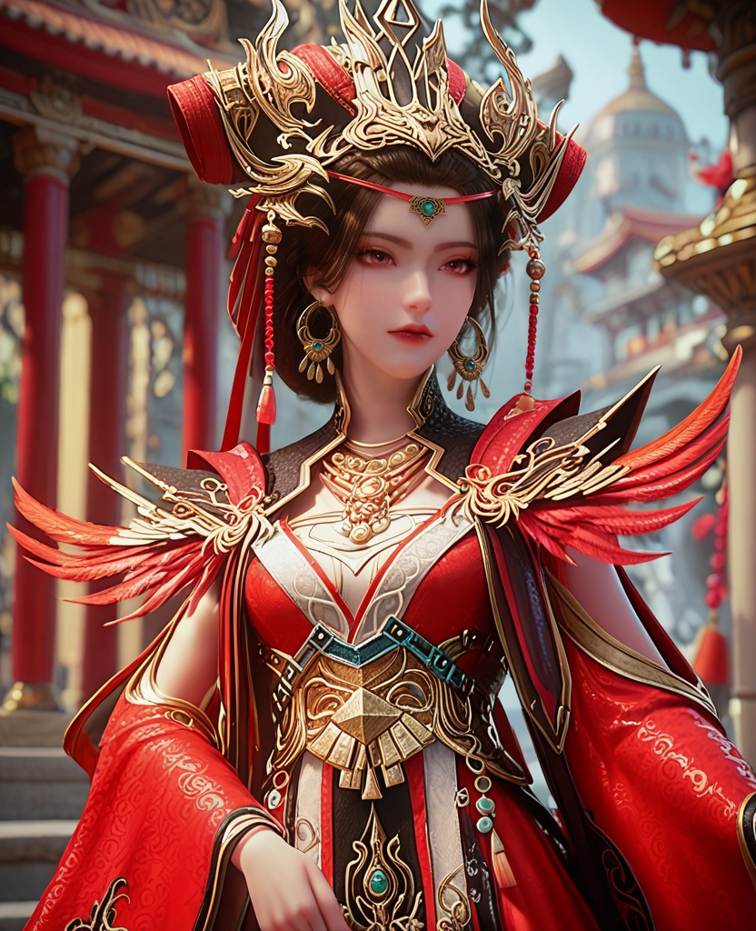 (oriental architecture, elegant decor, sophisticated style:1.1),yoga swing,(breasts:1.2),<lora:XL完美世界火离城大祭司>,priestess,solo,red dress,black shawl collar,feathers trim,pink eyes,black hair,hair ornament,earrings,jewelry,eyelashes,sash,hollow out long sleeves,white bra,lips,black pelvic curtain,black petticoat,, zPDXL2, score_9, score_8_up, score_7_up BREAK realistic, masterpiece,best quality, highly detailed,, zPDXL3, zPDXL2,zPDXL, zPDXLxxx, zPDXLrl,