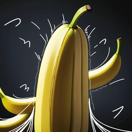 banana, moody, (trembling, motion lines, sound effects:1.3), no humans, simple background, masterpiece, best quality