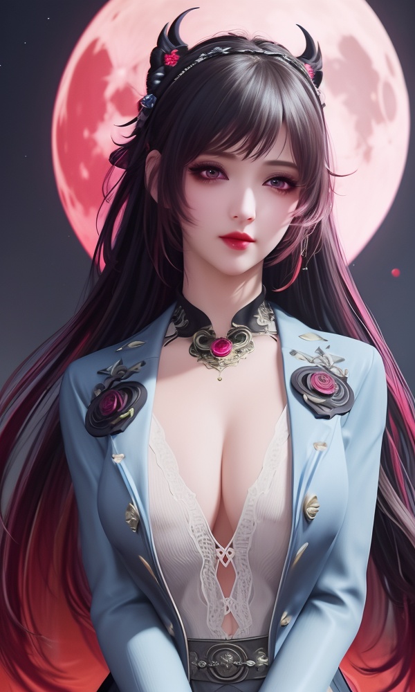 (,1girl, ,best quality, ),looking at viewer, <lora:480-DA-斗罗大陆-永劫无间-唐舞桐:0.8> ,,ultra detailed background,ultra detailed background,ultra realistic 8k cg,, ,masterpiece, (( , )),, ,science fiction,mole, ,    ,red moon, black rose,     (cleavage), (),