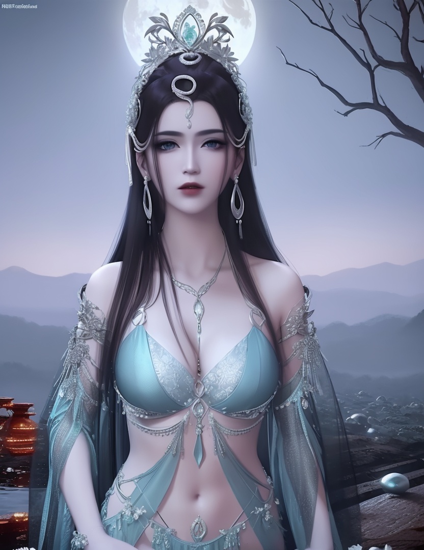 ultra realistic 8k cg, picture-perfect face, flawless, clean, masterpiece, professional artwork, famous artwork, cinematic lighting, cinematic bloom, perfect face, beautiful face, fantasy, dreamlike, unreal, science fiction , beautiful clothes, lace, lace trim, lace-trimmed legwear,  (rich:1.4), prestige, luxury, jewelry, diamond, gold, pearl, gem, sapphire, ruby, emerald, intricate detail, delicate pattern, charming, alluring, seductive, erotic, enchanting, hair ornament, necklace, earrings, bracelet, armlet,halo((,1girl, pov,))  (((1girl, solo,,, large breasts,  night,full moon,looking_at_viewer , wilted flower, bare tree,  1girl, lamia,  upper body, solo, , body horror, )))    <lora:DA_NSH_XLZH:0.7>