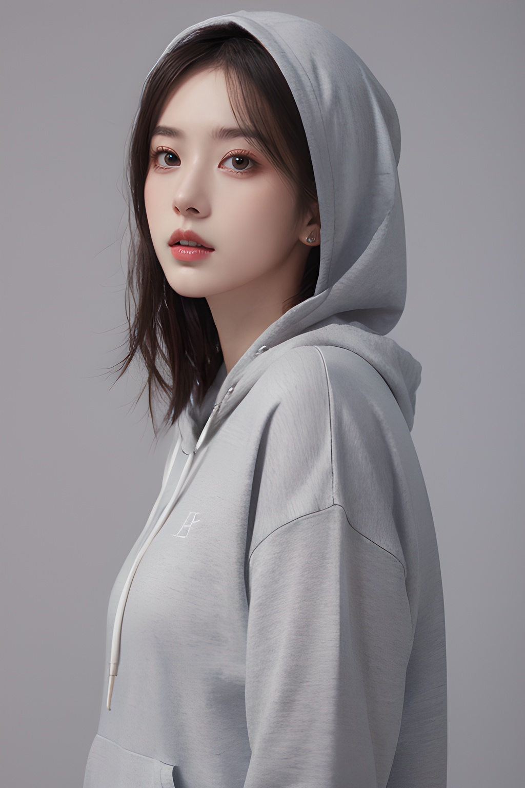 <lora:0810_07:0.7>,simple background,hoodie,, 1girl,realistic,masterpiece, best quality, photorealistic, HDR,detail