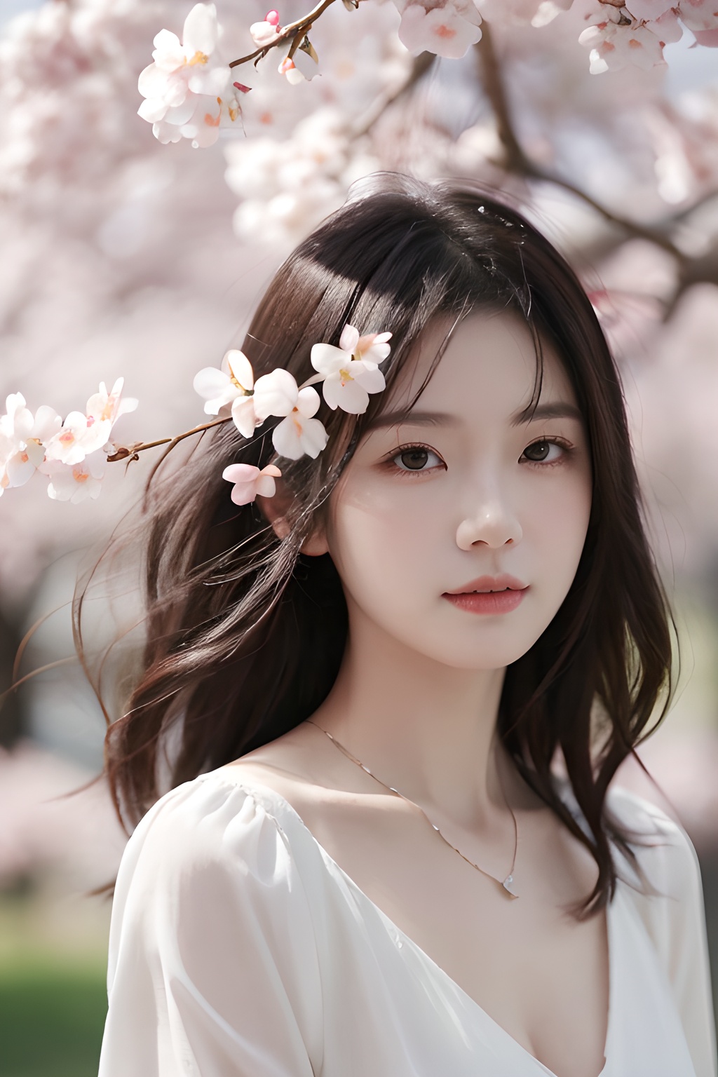 <lora:0809_01:0.7>,a girl with a dreamy expression,surrounded by floating cherry blossom petals in a soft breeze,springtime magic,gentle radiance.korean girl,black hair,, 1girl,realistic,masterpiece, best quality, photorealistic, HDR,detail