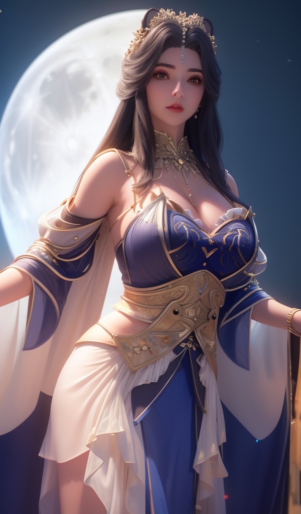<lora:642-DA-完美世界-龙女:0.8>(,1girl, ,best quality, ),looking at viewer,masterpiece, (( , )),, realistic,science fiction,mole, ultra realistic 8k cg, full moon,  rose,(cleavage), (),