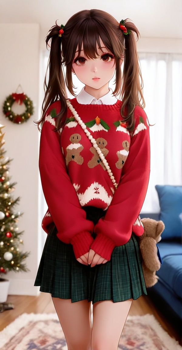 xg1,  dark green plaid pleated mini skirt,  white shirt collar layered inside on Tensor.Art