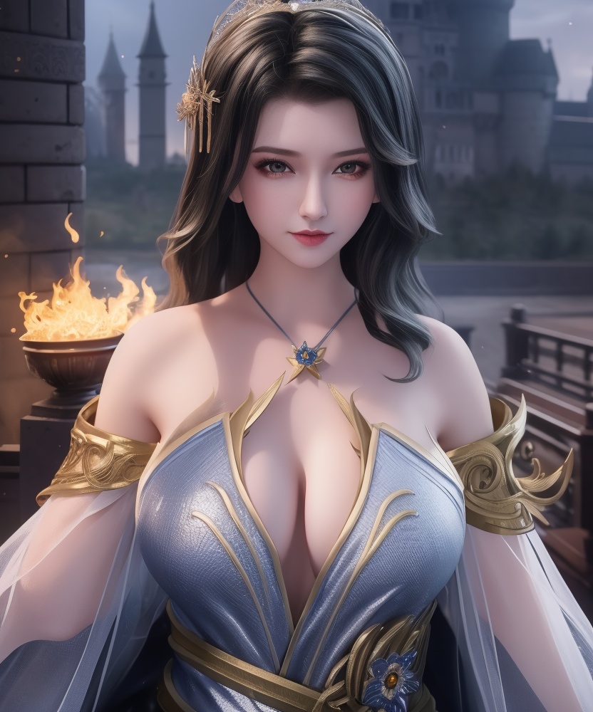<lora:542-DA-万界至尊-青雉:0.8>(,1girl, ,best quality, ),looking at viewer,ultra detailed background,ultra detailed background,ultra realistic 8k cg, ,masterpiece, (( , )),     ,castle,     pyrokinesis,  (cleavage), (),