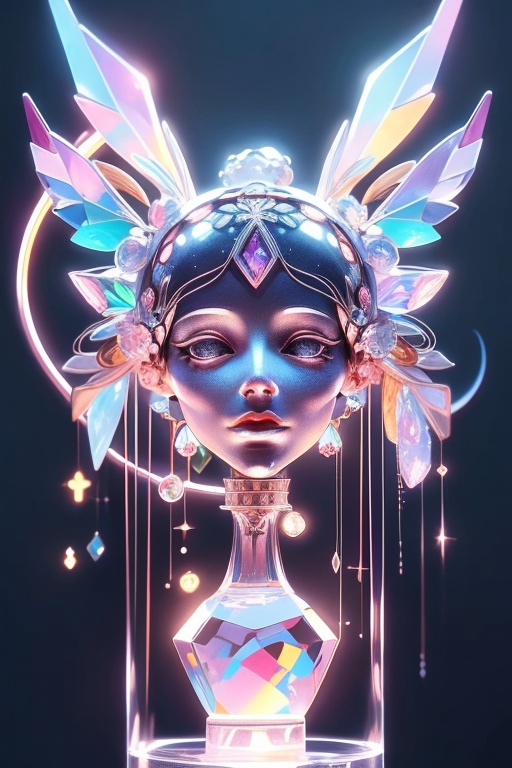 rotational symmetry,angelcore,(cowboy shot),minimalist compositions,(spirit:1.2),Female magician,Exquisite crystal headdress,exquisite crystal armor,Electroluminescent Wire,Dreamy Glow,conceptual digital art,white,(Very detailed, reasonable design, Clear lines, High sharpness,best quality, masterpiece, 4K ),