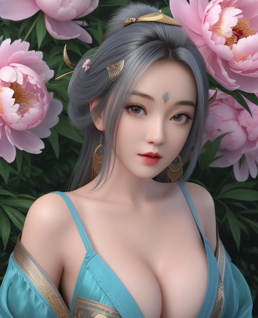 <lora:571-DA-XL-眷思量-奉眠:0.8>(,1girl, ,best quality, ),looking at viewer,  ,,ultra detailed background,ultra detailed background,ultra realistic 8k cg, , ,masterpiece, (( , )),,, ultra realistic 8k cg, ,      ,peony \(flower\),(cleavage), (),