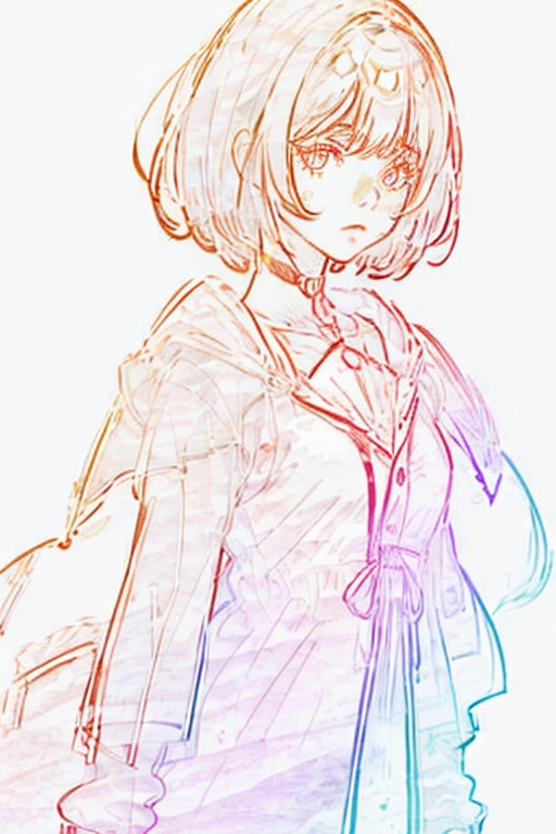 1girl,pink hair,ribbon,wide shot,gradient,short hair,(simple background:1.4),(white_background:1.4),<lora:One_Last_Kiss:1>,