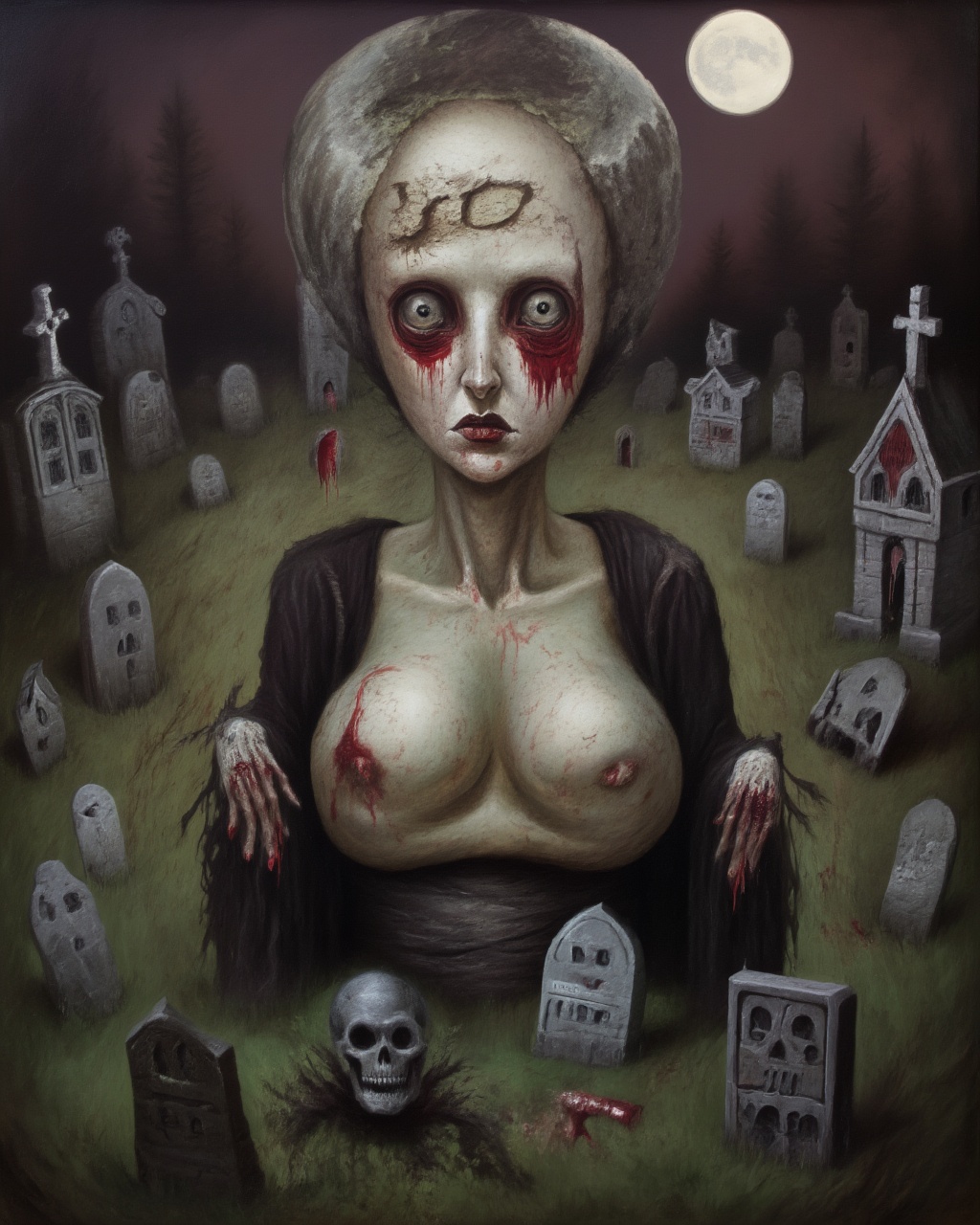 old oil painting of a gothic woman,  rotting,  large breasts on Tensor.Art