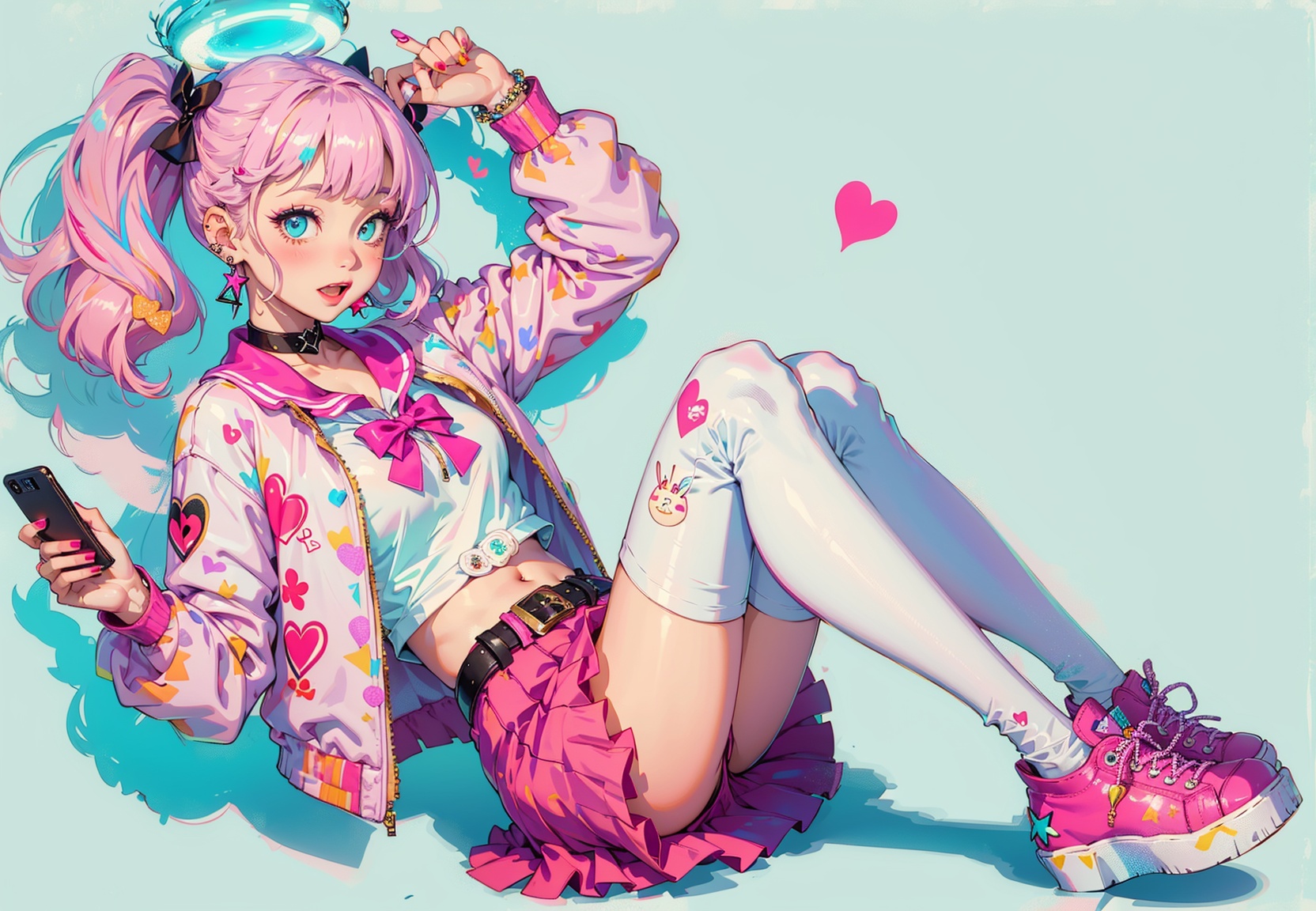 1girl,  phone,  skirt on Tensor.Art
