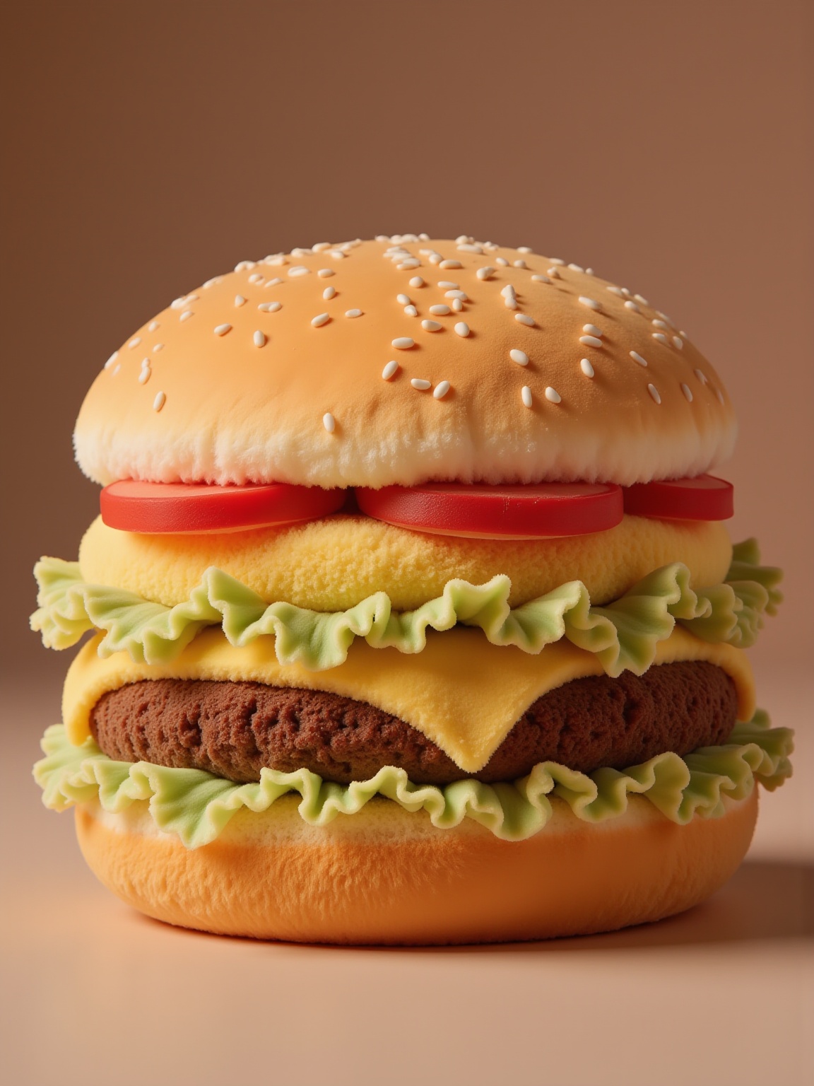 YY_plush,burger,fluffy,best quality, made of plush material,  gradient, feilt fiber,made of yarn , soft focus<lora:YY-毛绒F.1:1>,
