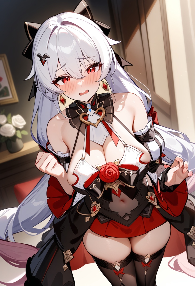 <lora:大月下a31.2:0.85>,a girl named lunakindred,lunakindred,1girl,black dress,bare shoulders,detached sleeves,earrings,red rose,black thighhighs,twintails,<lora:naipixa31-000019:0.5>,, masterpiece, best quality, very aesthetic, absurdres