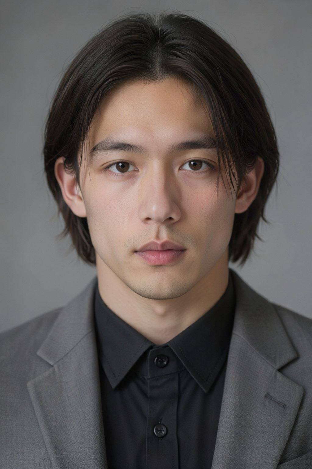 Photograph of a young man with medium-length,  straight,  dark brown hair by 天TIN on Tensor.Art