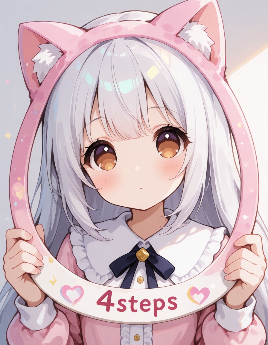 1girl,  fake animal ears,  board is kawaii frame with cat ears attached frame on Tensor.Art