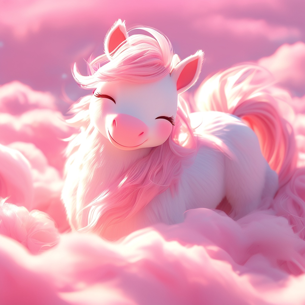 wuma,pony,^ ^,whiskers,cute,cc-color-correction,mf-movie-filter,warm colors,whimsy and dramatic lighting,white fur,soft lighting,fluffy,pony focus,no humans,closed eyes,smile,happy,cloud,closed mouth,sky,facing viewer,blurry,outdoors,red theme,pink theme,<lora:wuma_xl:0.8>,