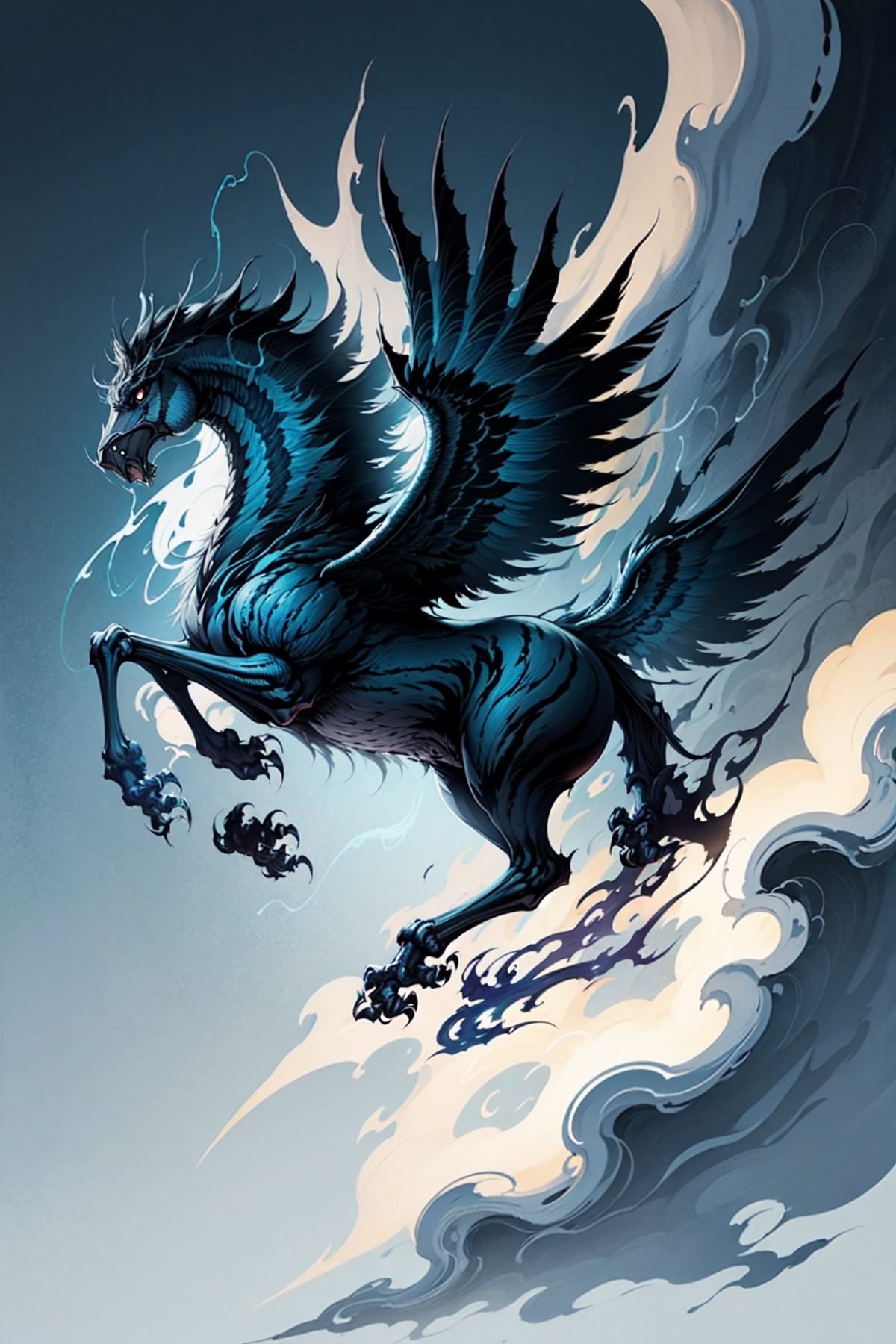 A pegasus,  blue and white,  no lightning on Tensor.Art
