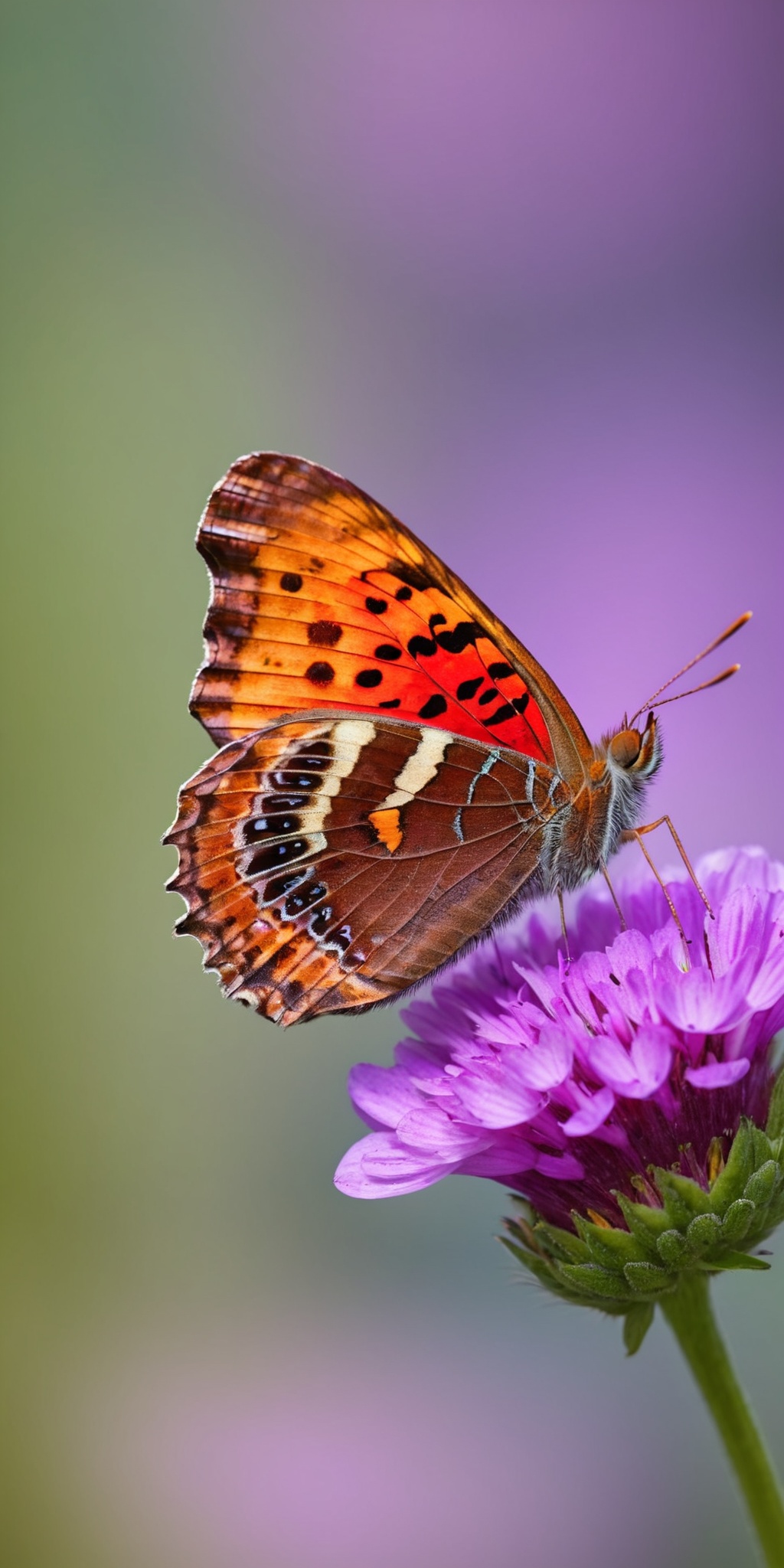 Polygonia C-Album Butterfly, perched on a vibrant flower, detailed, macro photography, natural lighting, Canon DSLR, high resolution, clear focus, vivid colors, minimalist background, soft bokeh, nature photography, 8K UHD,<lora:HMSG微距蝴蝶XL-000010:1>,