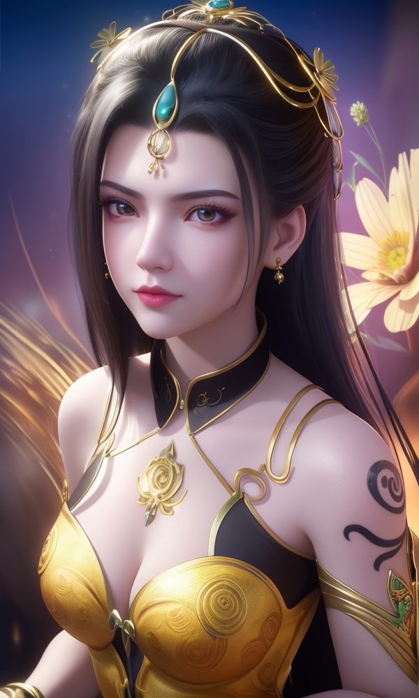 (,1girl, ,best quality, ),looking at viewer, <lora:404-DA-仙逆-凤栾:0.8> ,,ultra detailed background,ultra detailed background,ultra realistic 8k cg,, ,masterpiece, (( , )),ultra realistic 8k cgSurrounded by strange, movie perspective, advertising style, Colorful background, splash of color A beautiful woman with delicate facial features,tattoo all over body, flower arms,from above,