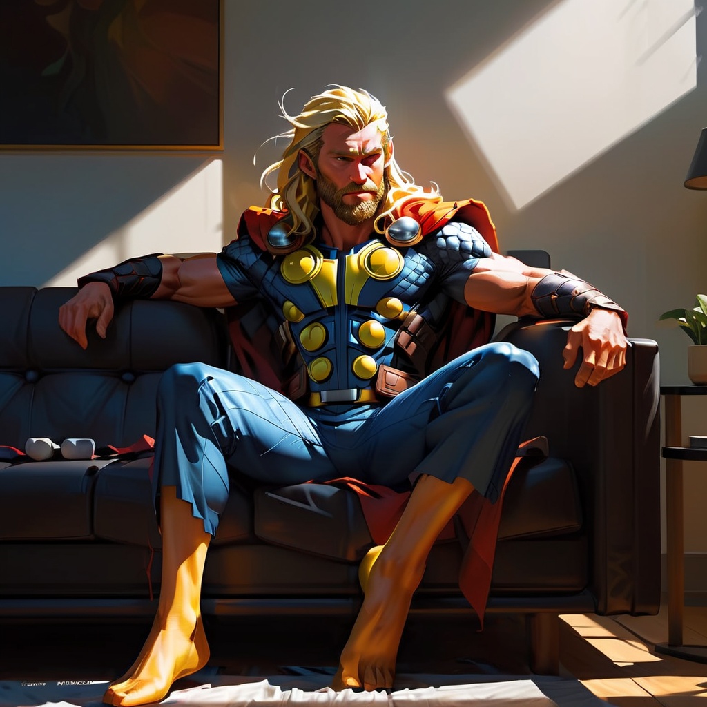 Full body thor,  long yellow hair,  god on Tensor.Art