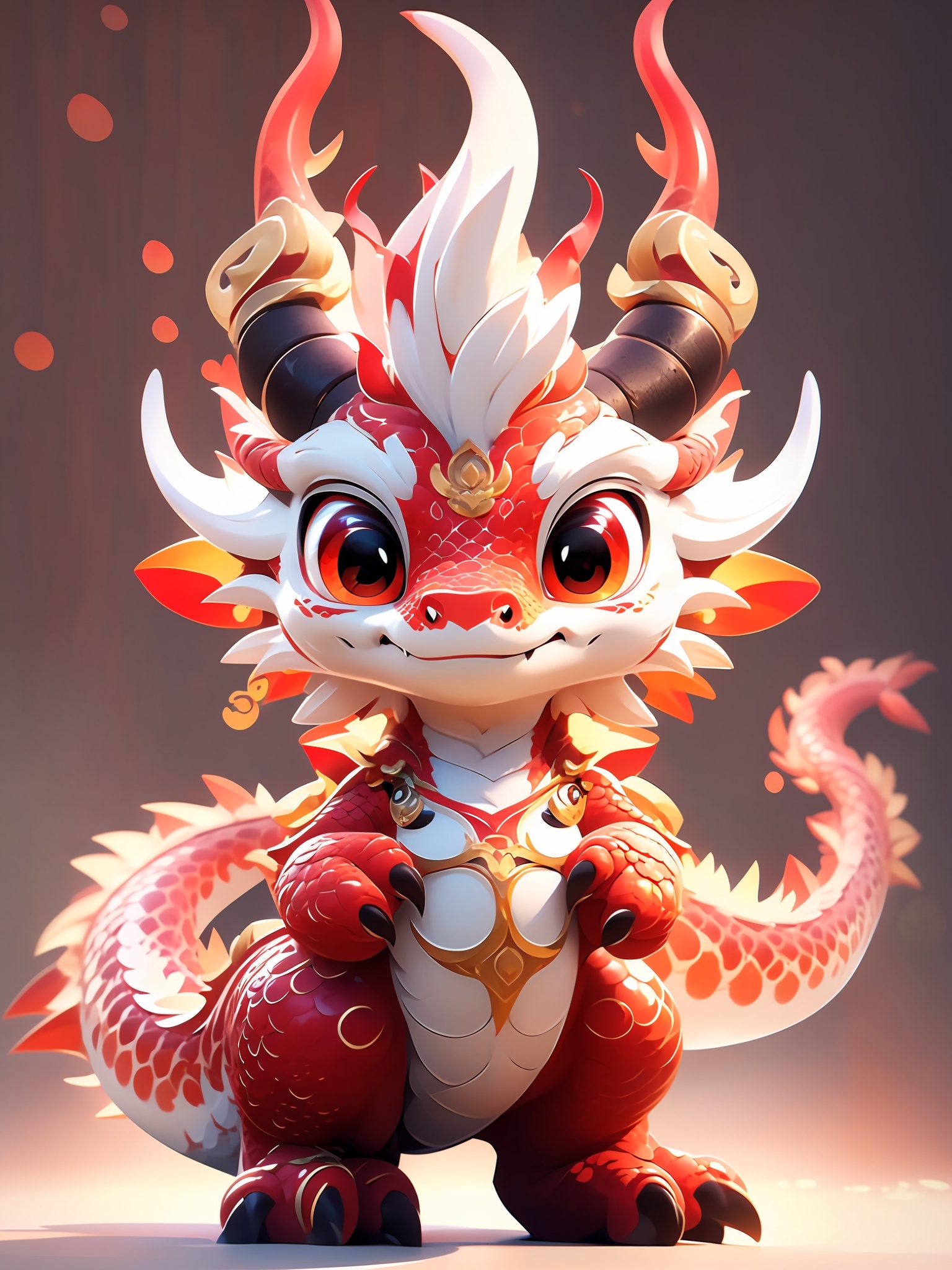 HTTP, horns, chibi,red eyes, solo, tail, smile, claws, looking at viewer, dragon, dragon tail, full body, closed mouth, jewelry, dragon horns,Bright, Warm Light<lora:HTTP_20231214213332:1>