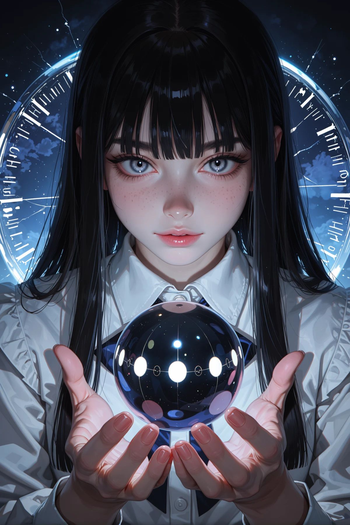 1girl,  blunt_bangs,  black hair on Tensor.Art