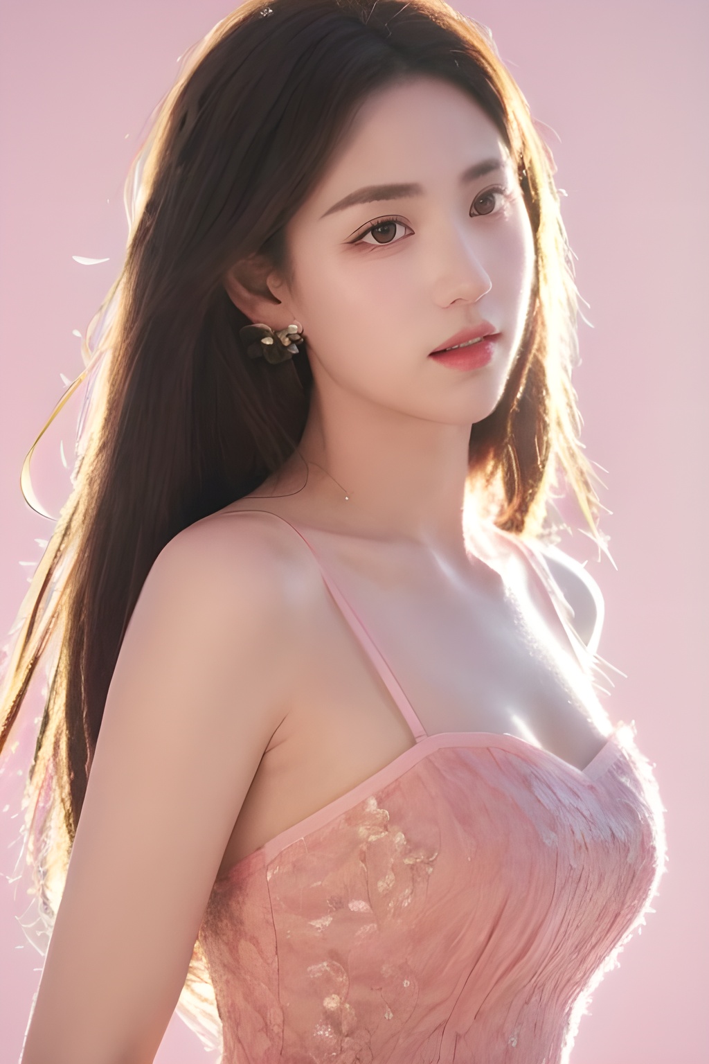<lora:0828_03:0.5>,pink background, pink dress, 1girl,realistic,masterpiece, best quality, photorealistic, HDR,detail
