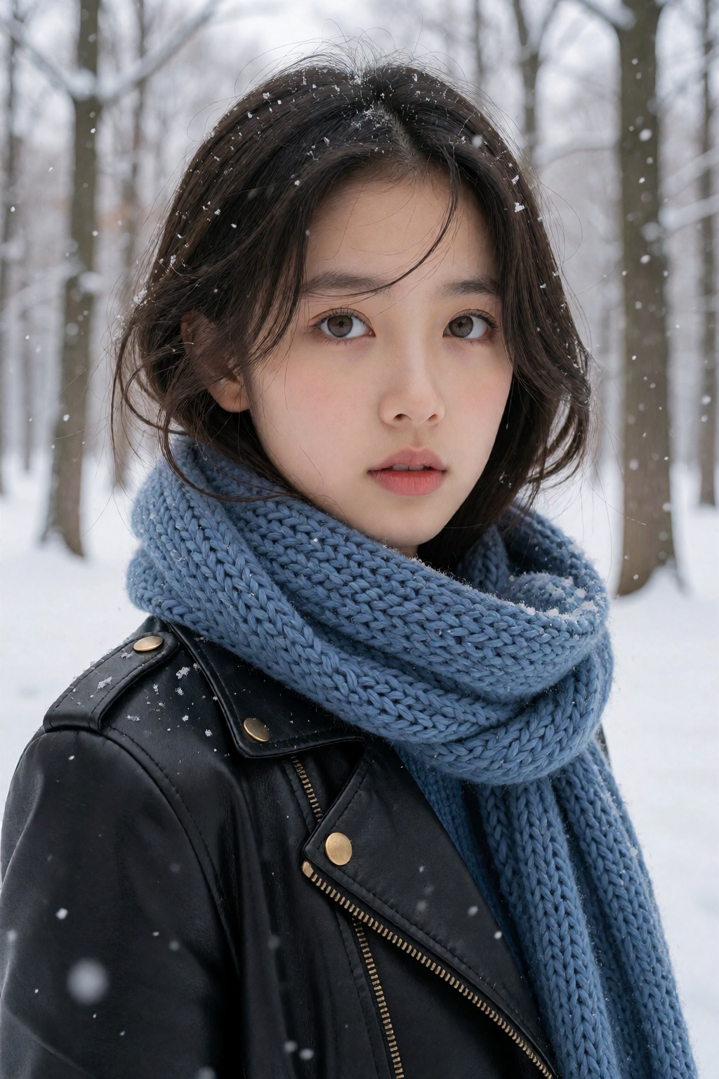 This is a high-resolution photograph featuring a young Asian woman with a fair complexion and delicate features. She has s...