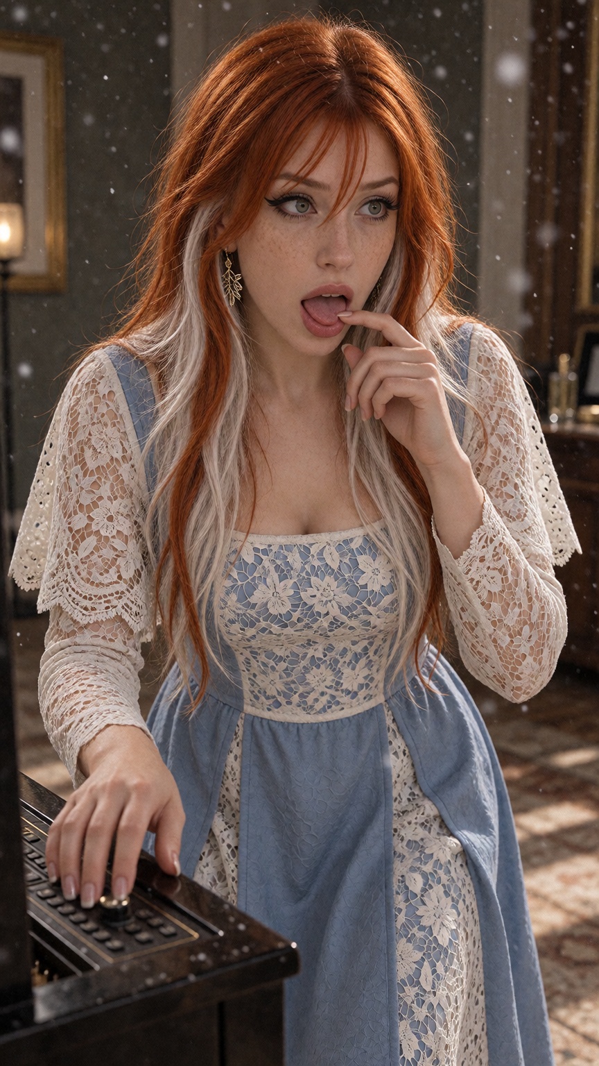 SonyaX,  red and white hair,  A photorealistic cinematic photograph of a 23-year-old ***** woman on Tensor.Art