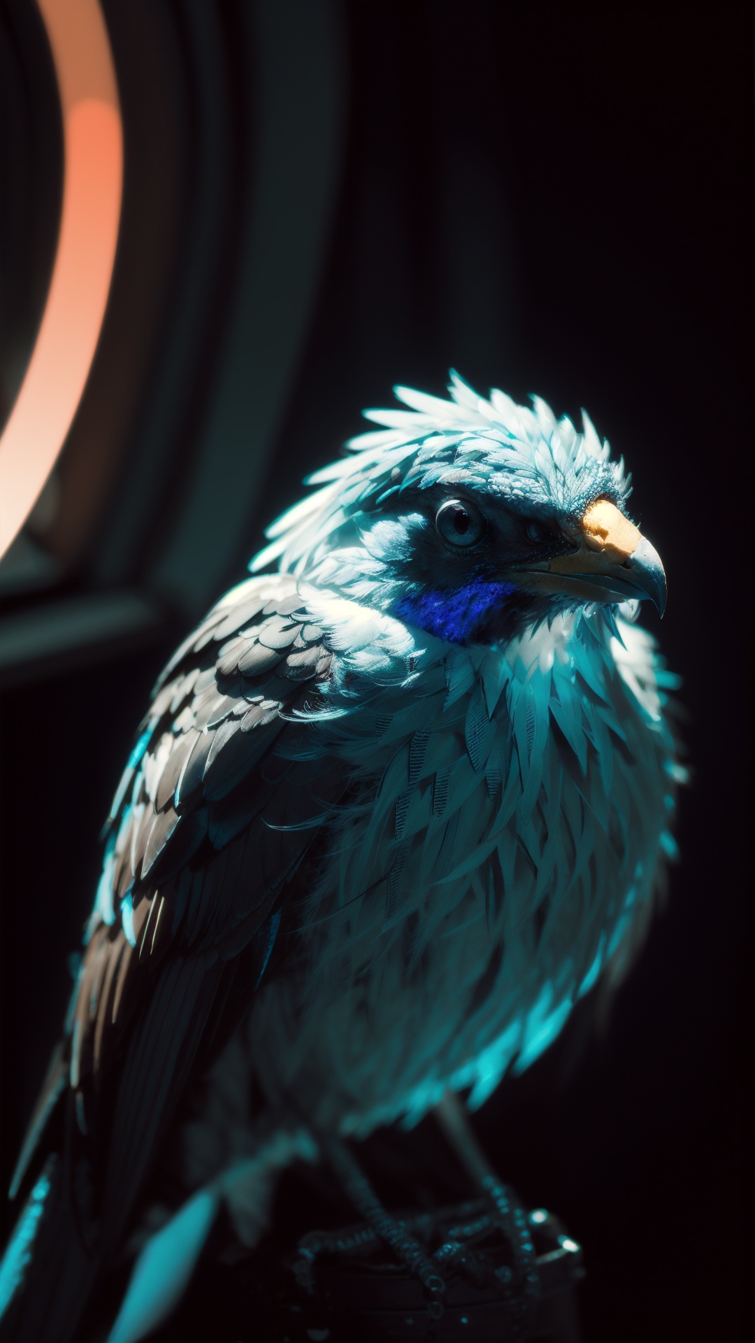 Cyberpunk Bird Portrait Intricate Details,Perfect Composition,High Contrast,Atmospheric,Moody,Raw photo,realistic,cinematic lighting,soft shadows,sharp focus,fractal,colorful,depth of field,best quality,16k resolution,