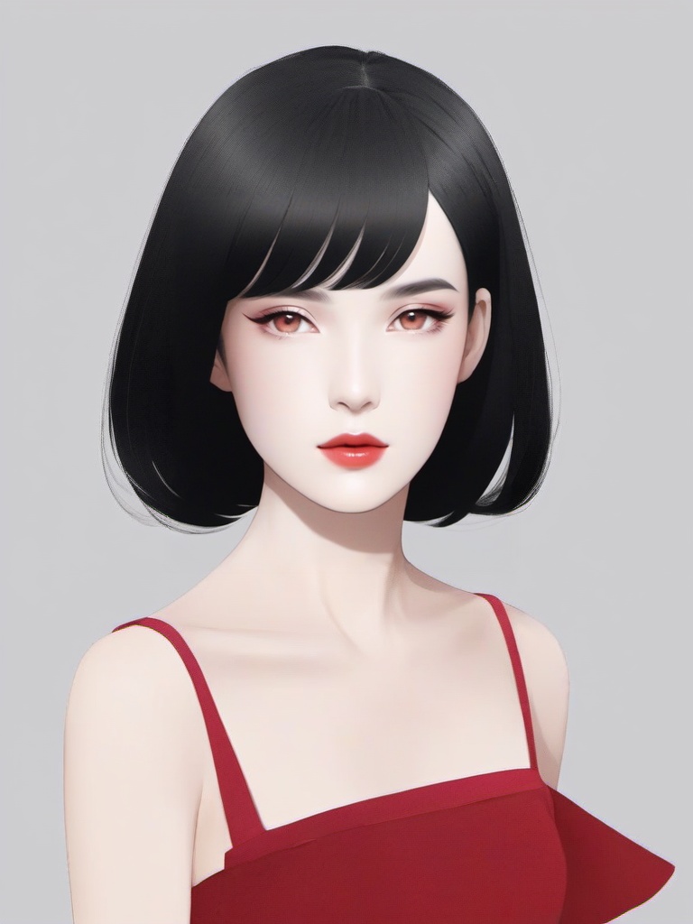 fushi, 1girl, solo, dress, red dress, black hair, simple background, makeup, full body, white background, short hair,<lora:服饰_手绘插画_V1.0XL:0.6>, masterpiece, best quality,