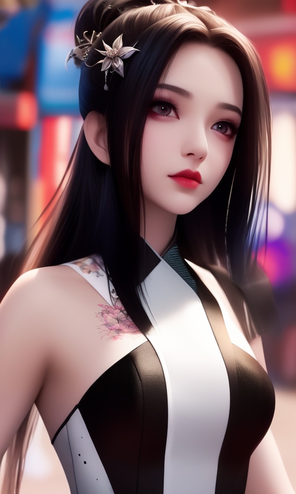 (,1girl, ,best quality, ),looking at viewer, <lora:411-DA-太一剑仙传-季师师:0.8> ,,ultra detailed background,ultra detailed background,ultra realistic 8k cg,, ,masterpiece, (( , )),ultra realistic 8k cgSurrounded by strange, movie perspective, advertising style, Colorful background, splash of color A beautiful woman with delicate facial features,tattoo all over body, flower arms,from above, blurry, depth_of_field, blurry_background, 1girl, blurry_foreground, black_hair, mole, solo, lips, motion_blur, nose, makeup,