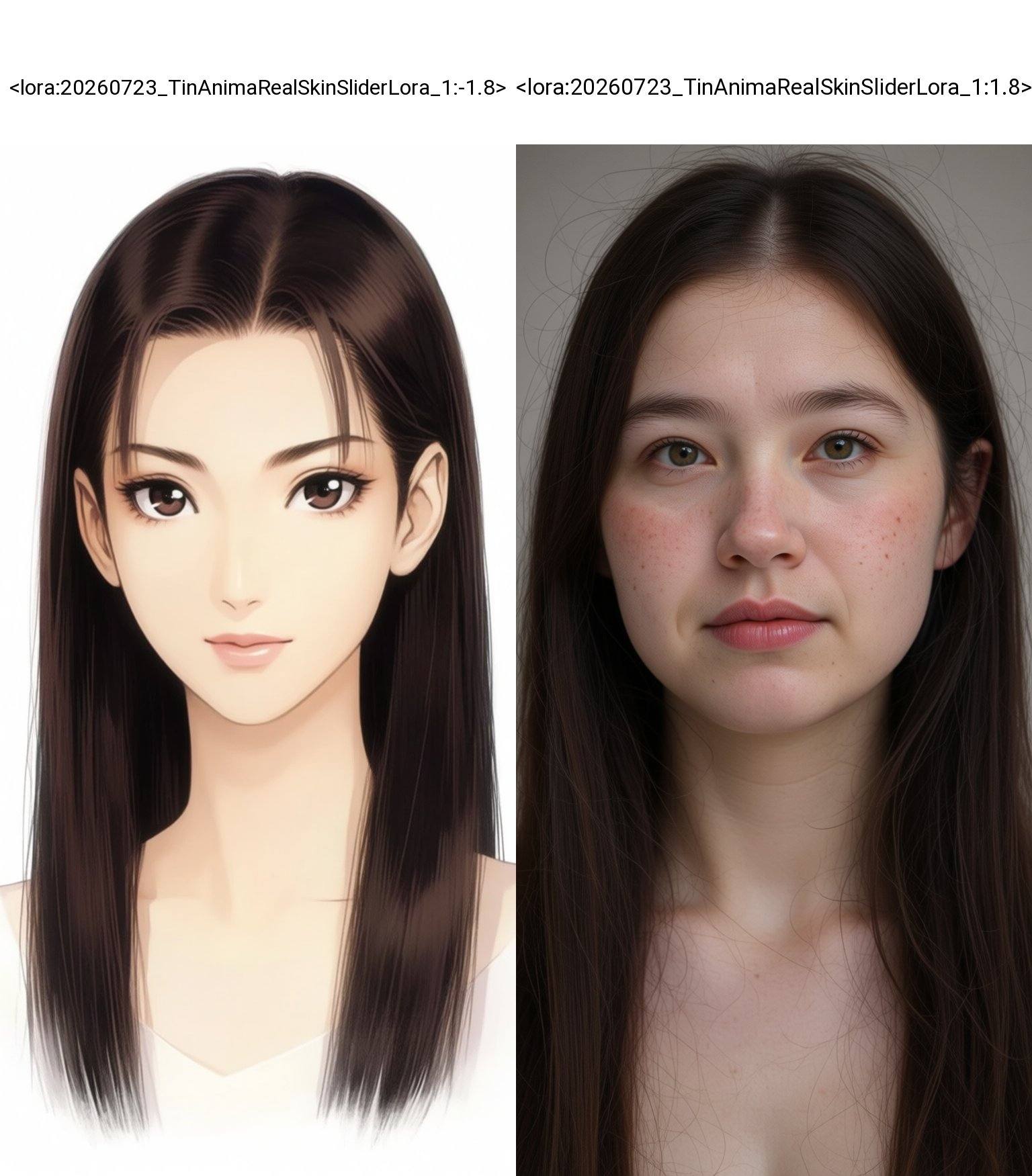 A young Asian woman with a fair complexion and long,  straight,  dark brown hair that falls past her shoulders. She has a...