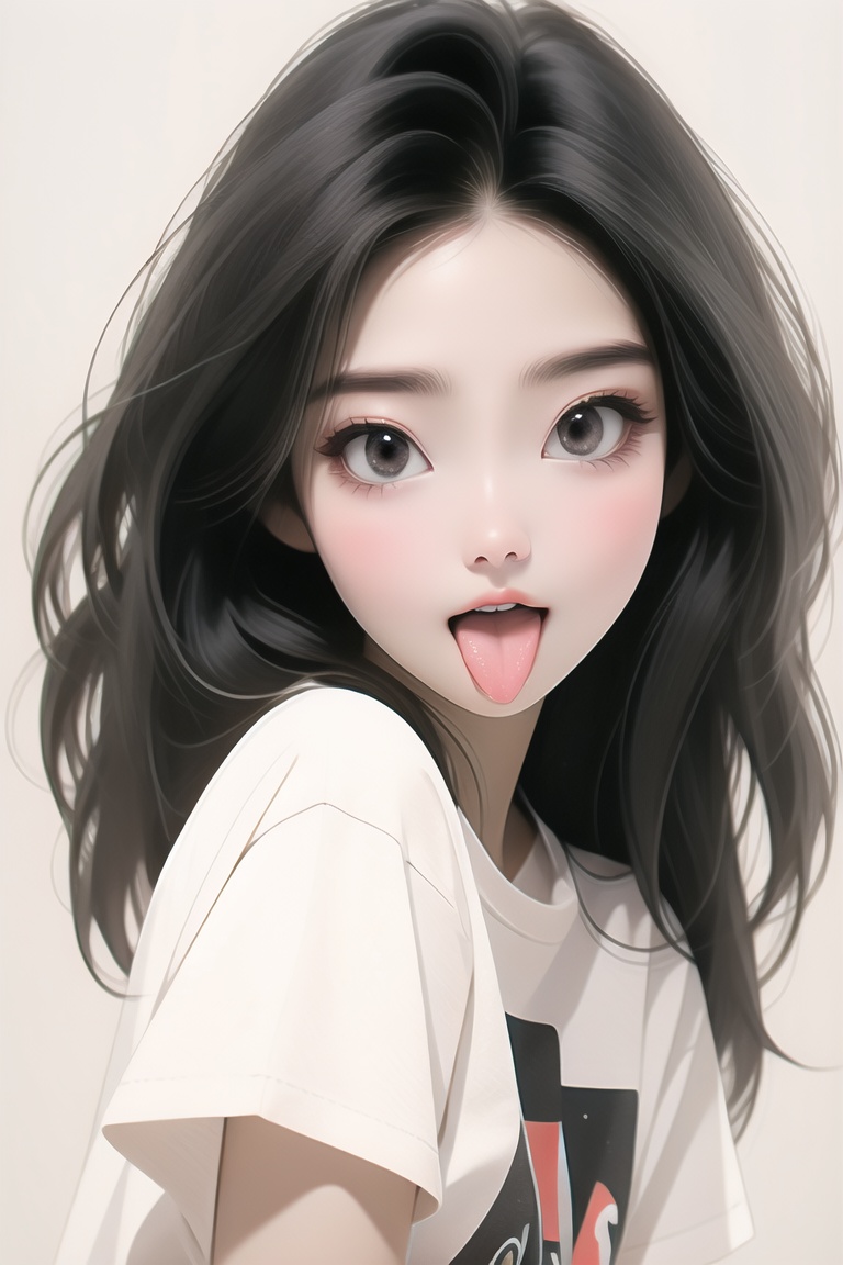 naughty,<lora:俏皮吐舌头:1.1>,tongue out,1girl,((beauty face:0.8)),whole body,t-shirt,<lora:Q版角色-- niji风格卡哇伊_v1.0:1>,