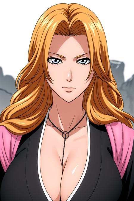 Simple White Background, black shirt,kimono, japanese clothes, collarbone, cleavage, <lora:Matsumoto_Rangiku_Bleach-KK77-V1:0.7>,jewelry, necklace, blue eyes, Blonde hair,bangs,Long_hair,<lora:Oda_Non_Style-KK77-V2:0.3>,<lora:more_details:0.1>,1 girl, 20yo,Young female,Beautiful Finger,Beautiful long legs,Beautiful body,Beautiful Nose,Beautiful character design, perfect eyes, perfect face,expressive eyes,perfect balance,looking at viewer,(Focus on her face),closed mouth, (innocent_big_eyes:1.0),(Light_Smile:0.3),official art,extremely detailed CG unity 8k wallpaper, perfect lighting,Colorful, Bright_Front_face_Lighting,White skin,(masterpiece:1.0),(best_quality:1.0), ultra high res,4K,ultra-detailed,photography, 8K, HDR, highres, absurdres:1.2, Kodak portra 400, film grain, blurry background, bokeh:1.2, lens flare, (vibrant_color:1.2),professional photograph,(Beautiful,large_Breasts:1.4), (beautiful_face:1.5),(narrow_waist), 