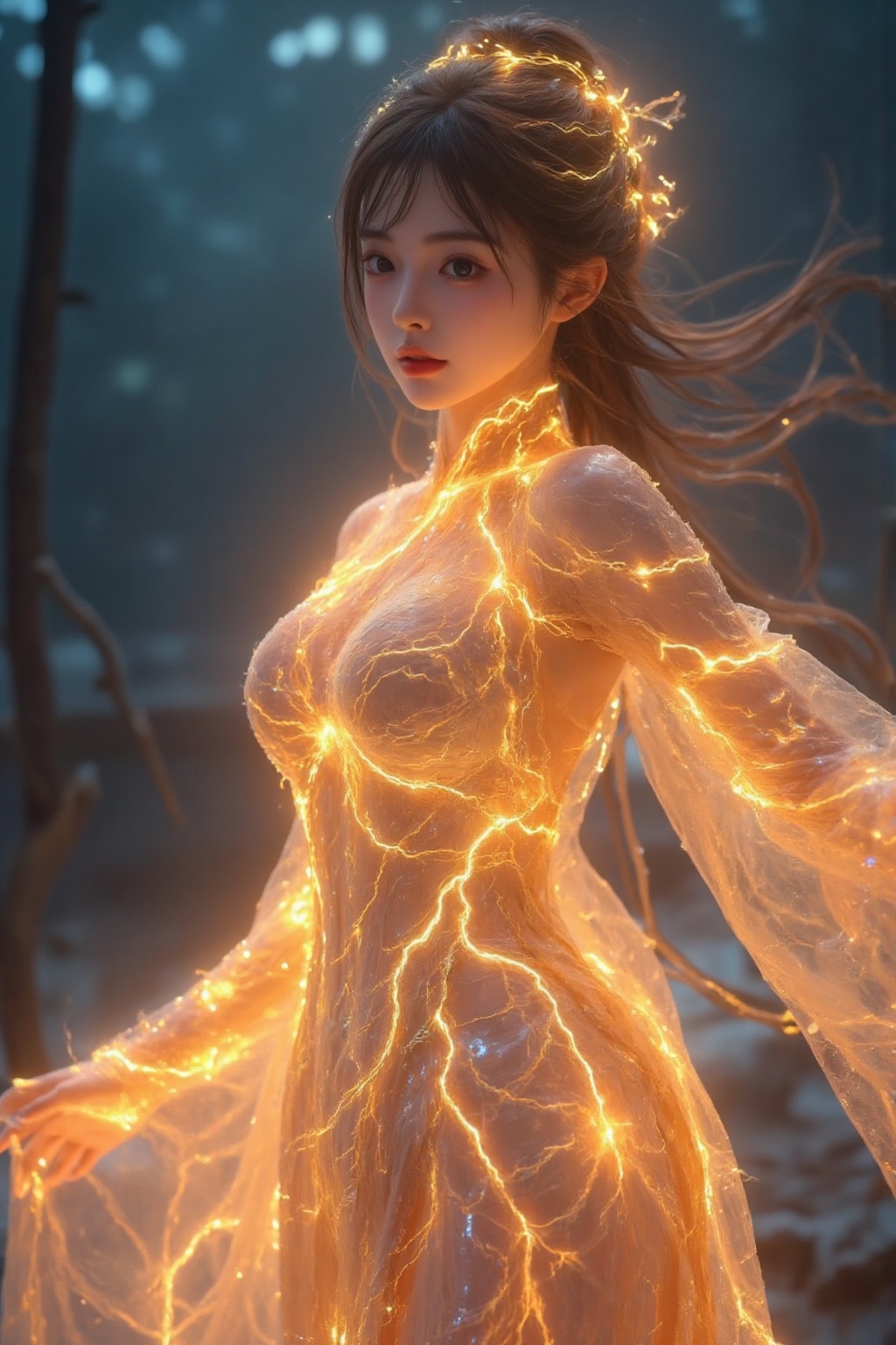tyz,bailing_lightning,`(Ultrarealistic 8K cinematic render:2.3) Electromagnetic deity with quantum-charged attire,dynamic pose system combining [Wuxia martial arts] × [Plasma physics],featuring:Bio-electric skin: Glowing dermis with Schumann resonance patterns (7.83Hz frequency visualization),Fractal lightning crown: Lichtenberg figure hair ornaments with Hausdorff dimension 1.8,MHD dress: Magnetohydrodynamic fabric showing Alfvén wave patterns,Advanced Pose Matrix:,Combat Stances:,Thunderous Taiji Palm: Hand trajectories generating toroidal plasma fields (Biot-Savart *** visualization),Lightning Whip Kick: Leg movement creating relativistic electron beams (γ=1.5 Lorentz factor glow),Mystic Dance Poses:,Aurora Choreography: Spinning motion activating Birkeland currents in skirt (E=10^6 V/m field lines),Quantum Leap Pose: Mid-air stance with Z-pinch plasma column stabilization,Scientific Enhancement Modules:,▮ Electrodynamic Effects:,Lorenz-attractor arcs (Chaotic lightning paths with δ=0.02 Lyapunov exponent),Piezoelectric discharge (d₃₃=750pC/N crystal-induced sparks at joint areas),▮ Quantum Rendering:,Attosecond strobe capture (Frozen electron avalanche propagation),Debye-length texturing (Plasma sheath visualization around limbs),Physical Simulation Parameters:,Relativistic Doppler shifting (Blue/red shifted lightning at v>0.6c),Non-thermal Maxwellian electron distribution (kTe=15eV),Streamer propagation model (α=3.5 Townsend coefficient),--v 6 --ar 9:16 --style raw --chaos 75 --stylize 1450`,Key Technical Supplements:,<PYTHON>,# Pose-Physics Coupling,if pose == 'Spinning Jump':,activate('Coriolis_lightning', intensity=1200kV, spiral_density=λ/2πr),elif pose == 'Meditation Stance':,apply('Langmuir_oscillation', f=2.45GHz, skin_depth=δ),This prompt combines Eastern aesthetic elements with precise plasma physics parameters for scientifically accurate yet artistic lightning effects. Adjust --chaos and --stylize values based on desired creativity/specifi,