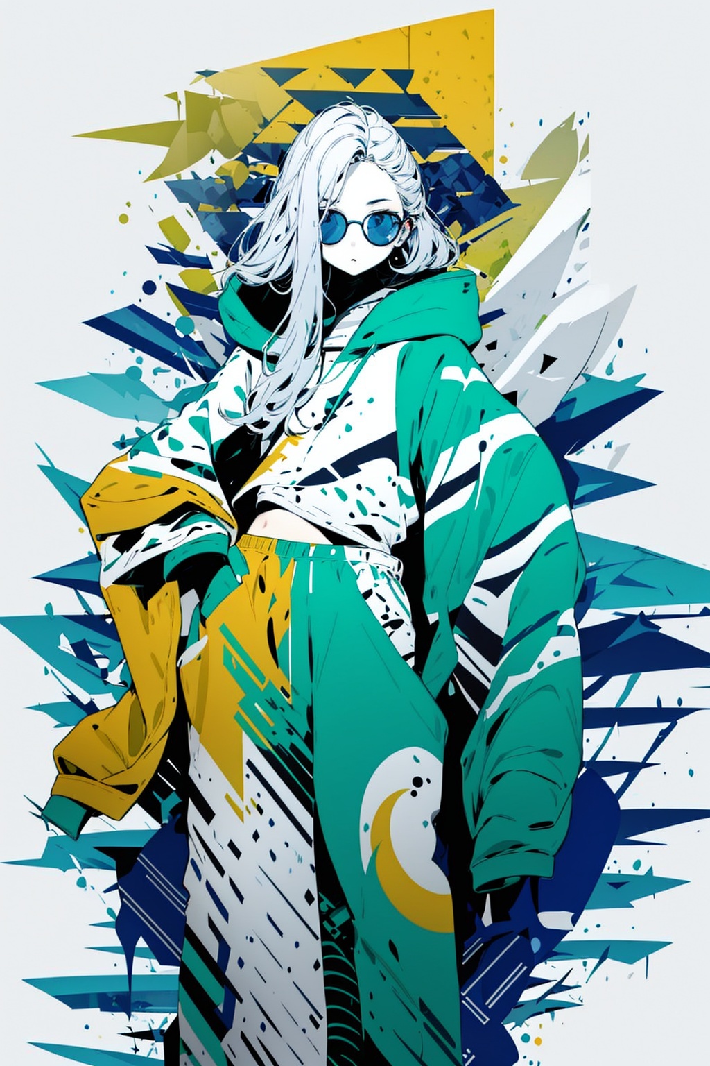 woman wearing a long hoddie,  bzillust,  simple background on Tensor.Art