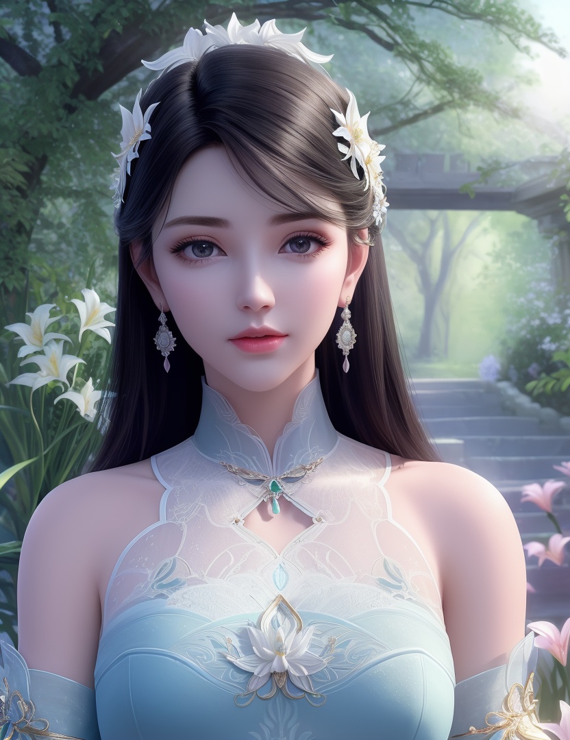 ultra realistic 8k cg, picture-perfect face, flawless, clean, masterpiece, professional artwork, famous artwork, cinematic lighting, cinematic bloom, perfect face, beautiful face, fantasy, dreamlike, unreal, science fiction,  beautiful clothes, lace, lace trim, lace-trimmed legwear,  (rich:1.4), prestige, luxury, jewelry, diamond, gold, pearl, gem, sapphire, ruby, emerald, intricate detail, delicate pattern, charming, alluring, seductive, erotic, enchanting, hair ornament, necklace, earrings, bracelet, armlet,halo((,1girl, pov,))(((,lily \(flower\),  1girl, spring_\(season\), solo,looking at viewer, ))) <lora:DA_XiaoXunEr:0.6>