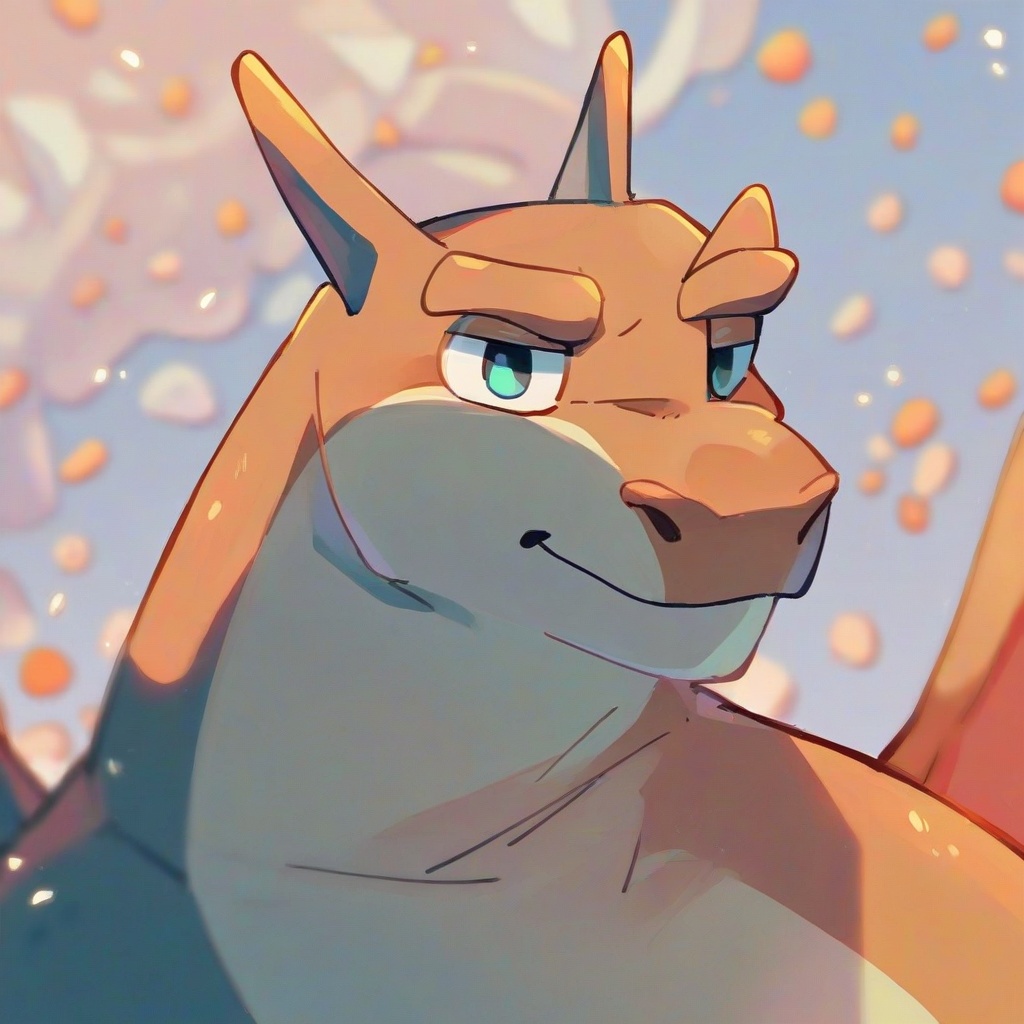 safe_pos, score_9, score_8_up, score_7_up, score_6_up, score_5_up, score_4_up, source_furry, hi res, blurred background, particles, solo, Charizard, looking at viewer, closed mouth, Bluey style