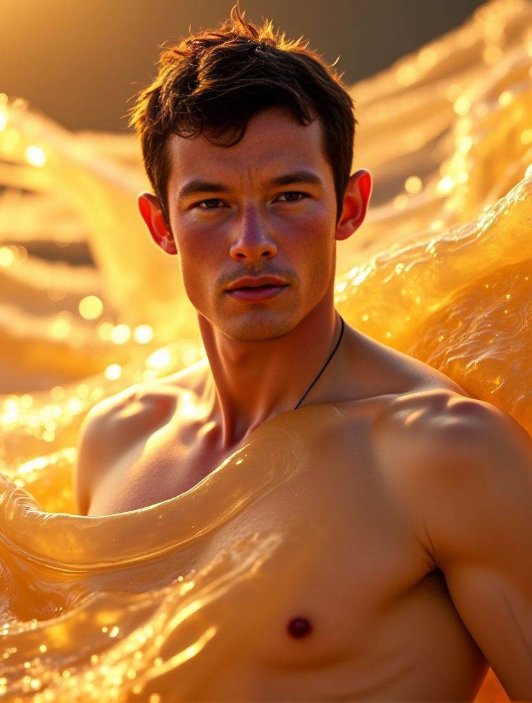 Callum Turner ,  shirtless . 3d rendering for a realistic. dimensional representation. a focused light with a colored filt...
