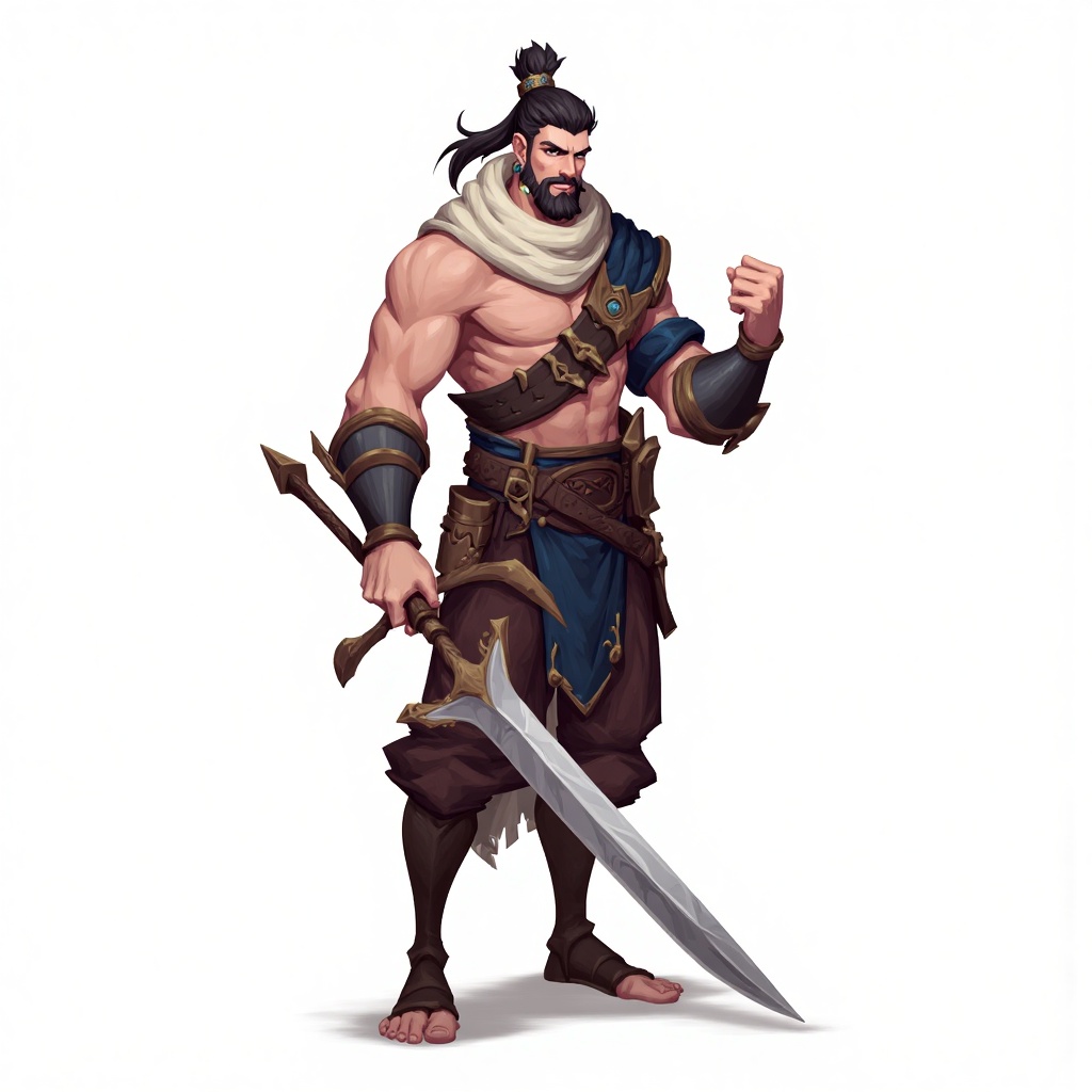 A male warrior,white background.,