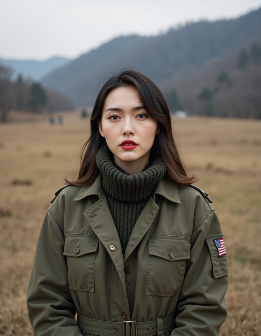 In Field jacket， a real picture of a south korea woman,