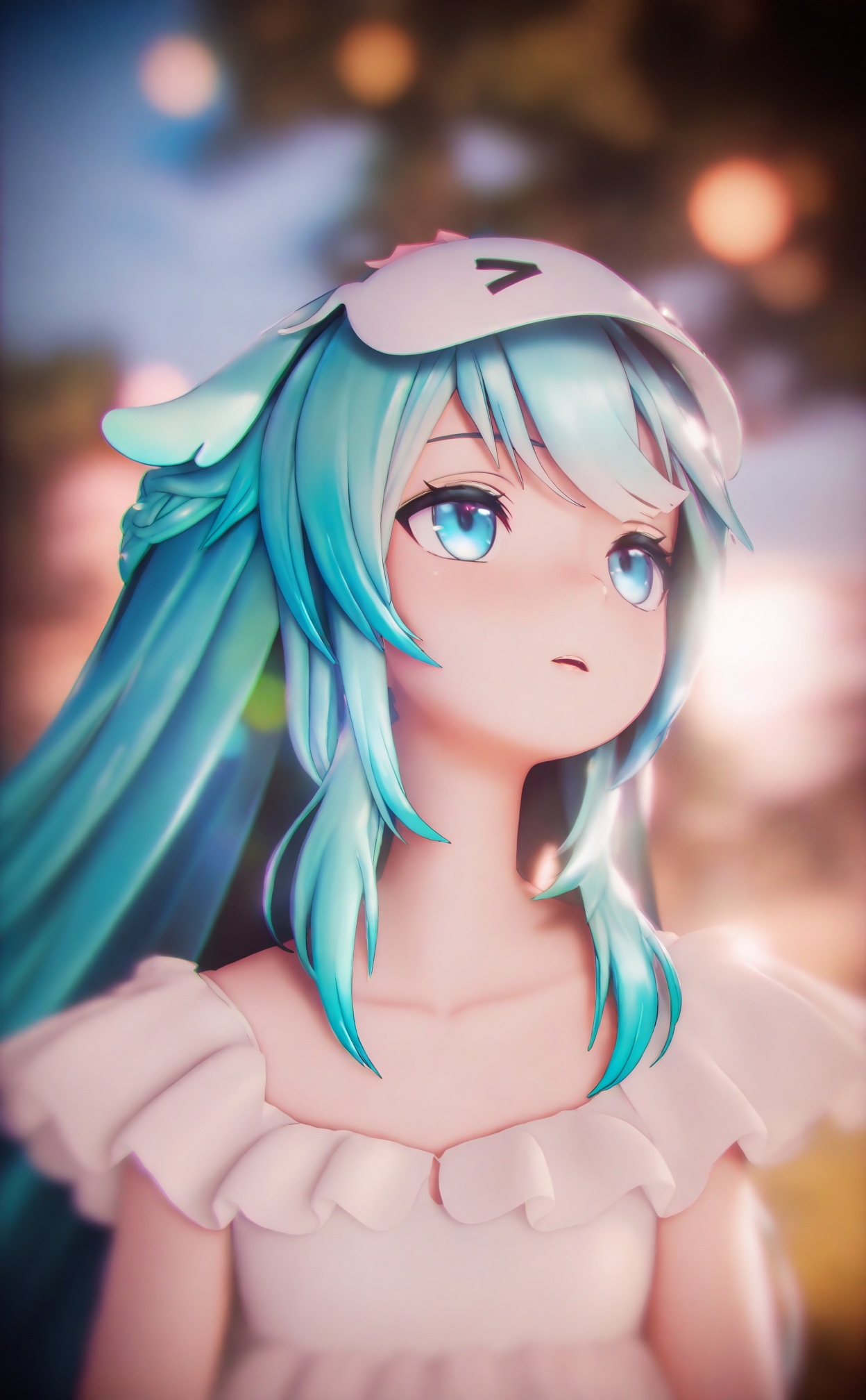 masterpiece,absurdres,best quality,loli,petite,high quality,chromatic_aberration,//,1girl,solo,virtual_youtuber,sleep_mask,mask_on_head,long_hair,looking_up,portrait,blurry,blue_eyes,blurry_background,mask,blue_hair,dress,parted_lips,depth_of_field,bokeh,white_dress,frills,upper_body,collarbone,liquid_hair,looking_afar,aqua_hair,eyebrows_hidden_by_hair,open_mouth,looking_ahead,//,Depth of field,(colorful),hdr,Tyndall effect,depth of field,Tyndall Effect,blurry,blurry_background,depth_of_field,bokeh,glowing,//,<lora:MMDguangwuran4——【noob】hans:1.2>,